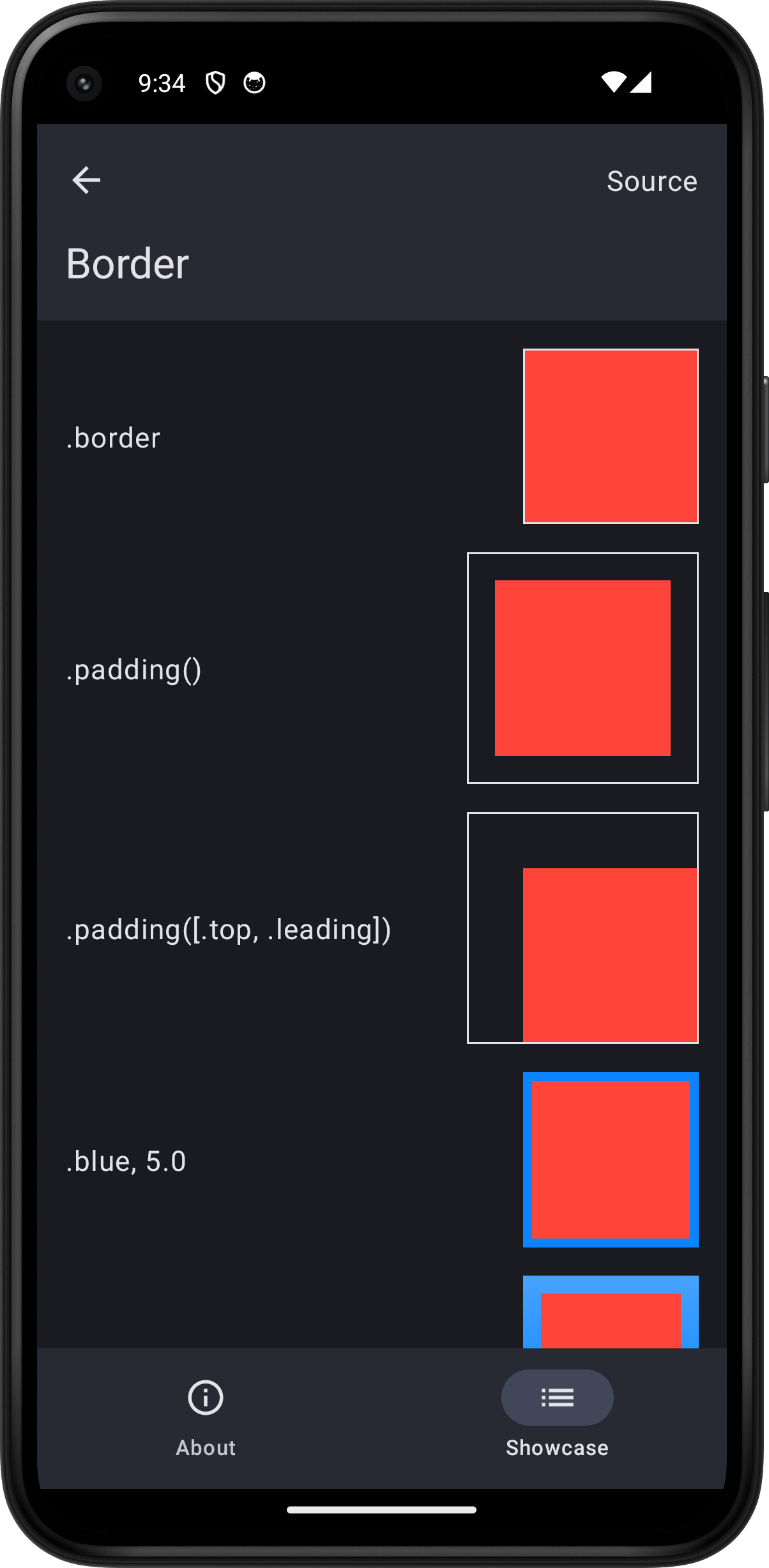 Android screenshot for Border component (dark mode)