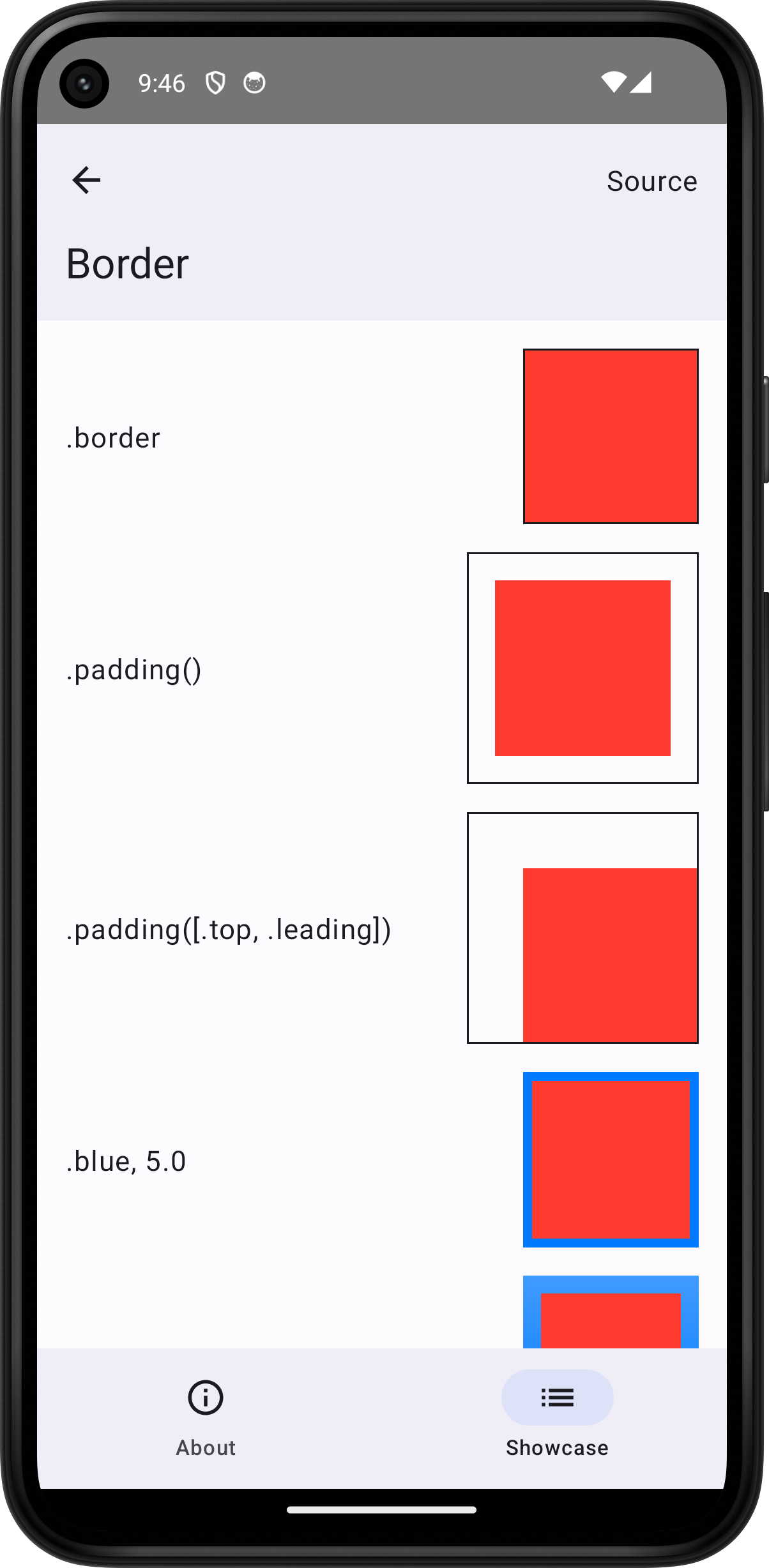 Android screenshot for Border component (light mode)
