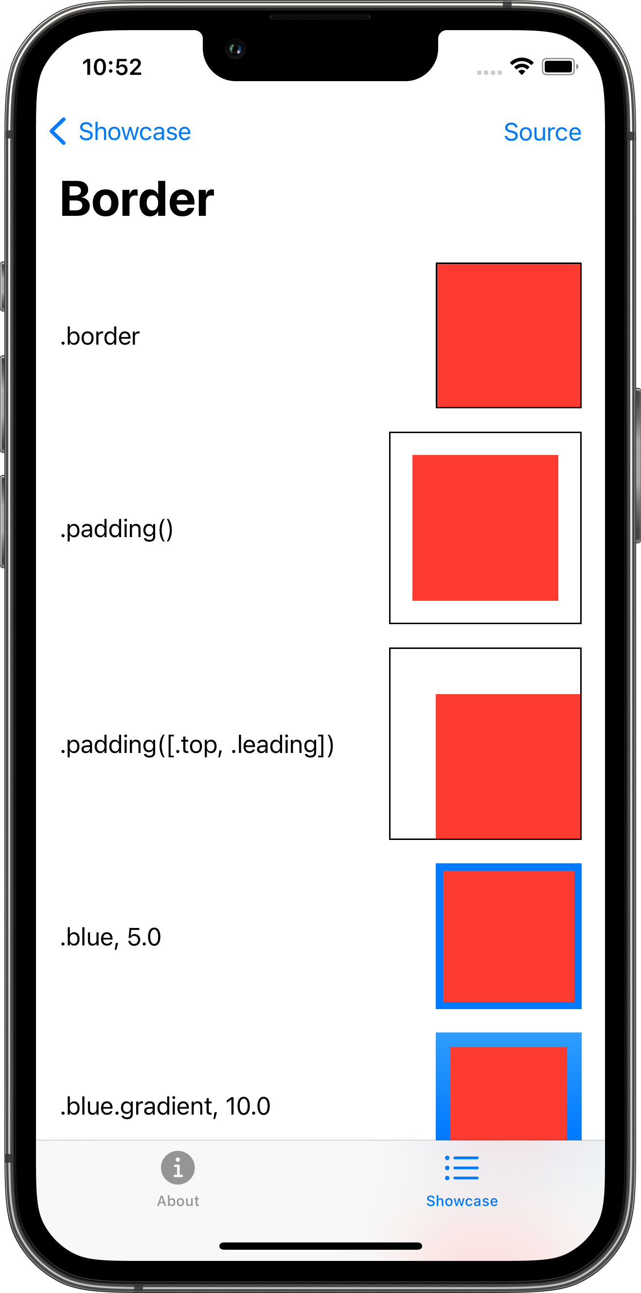 iPhone screenshot for Border component (light mode)