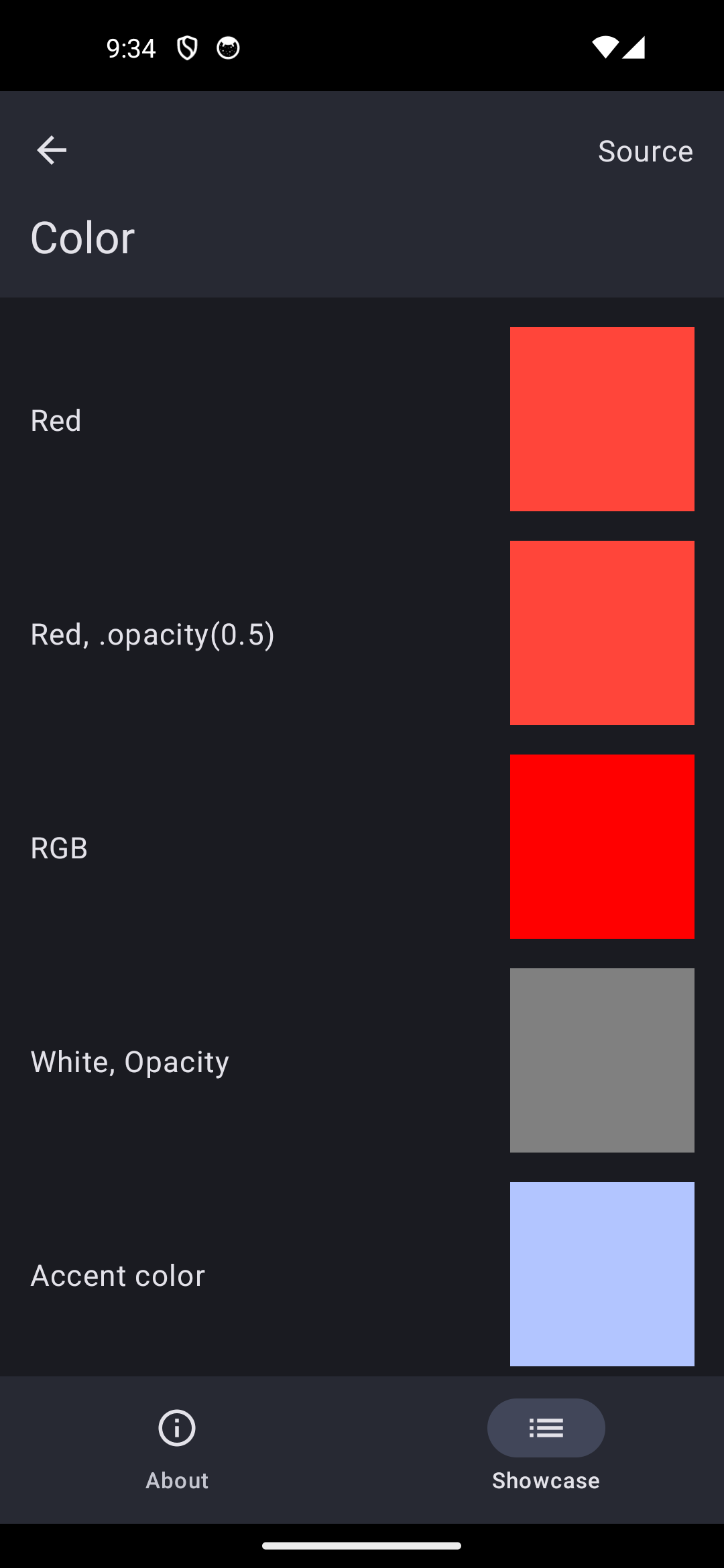 Android screenshot for Color component (dark mode)