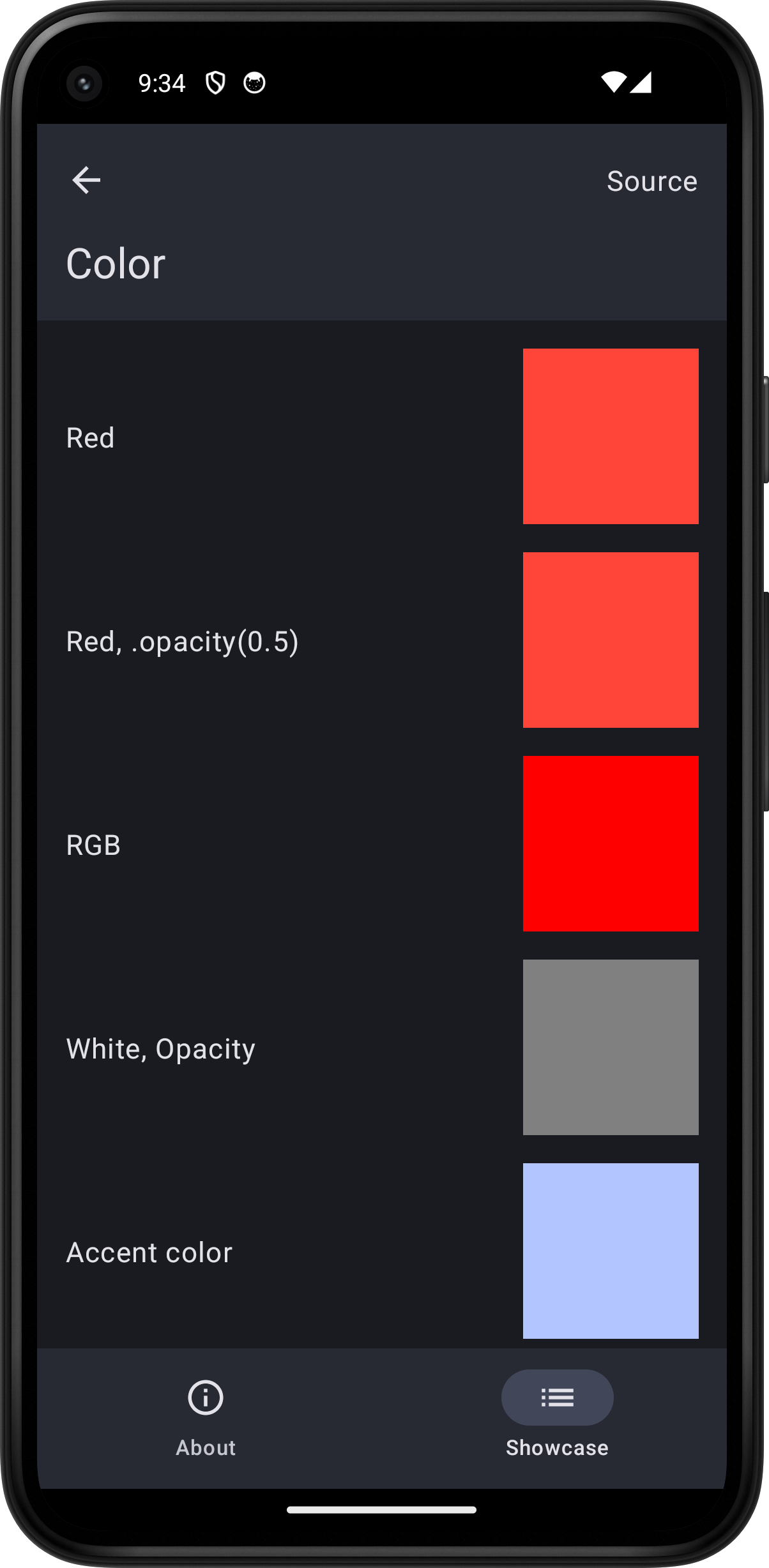 Android screenshot for Color component (dark mode)