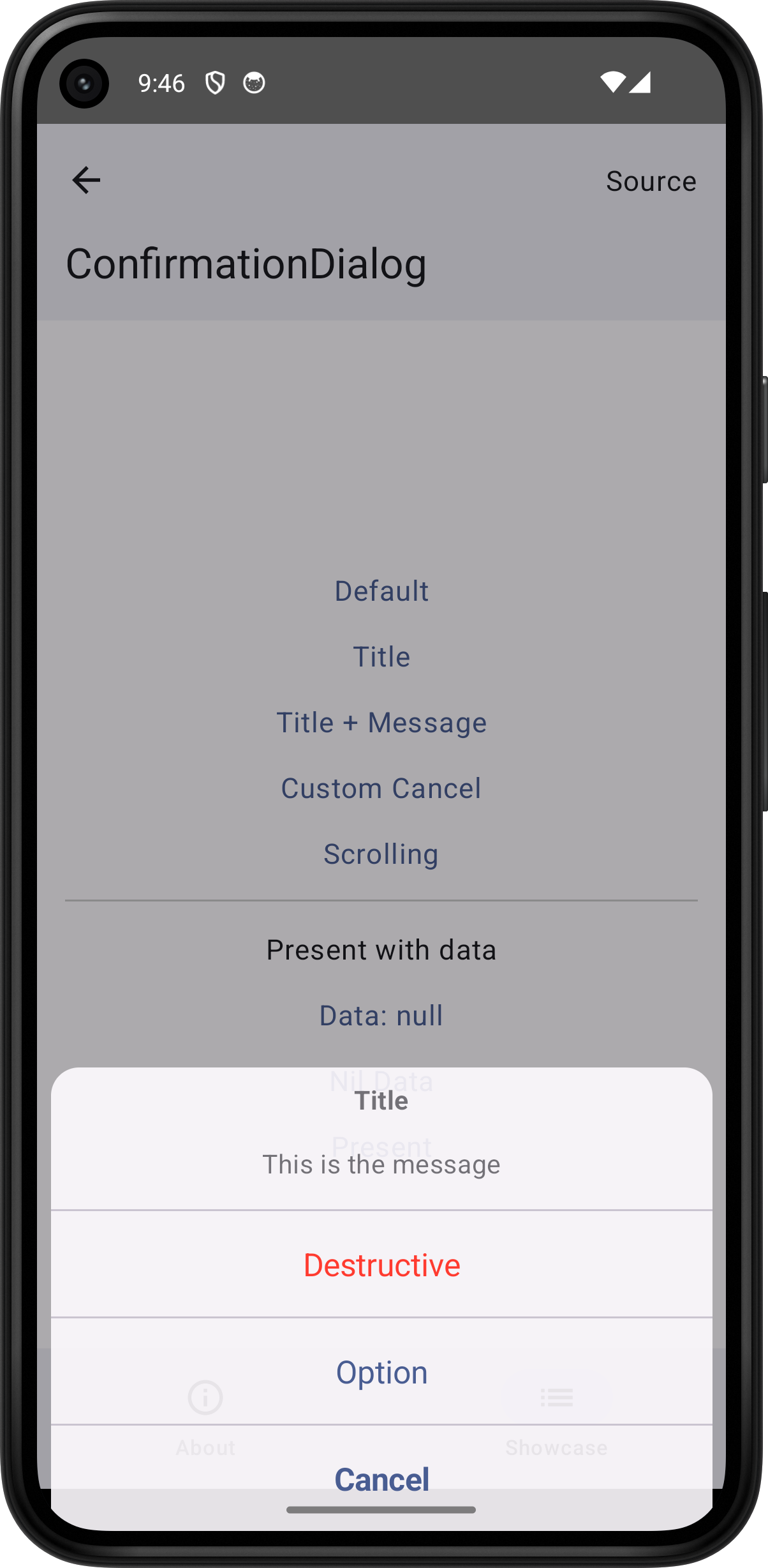 Android screenshot for ConfirmationDialog component (light mode)