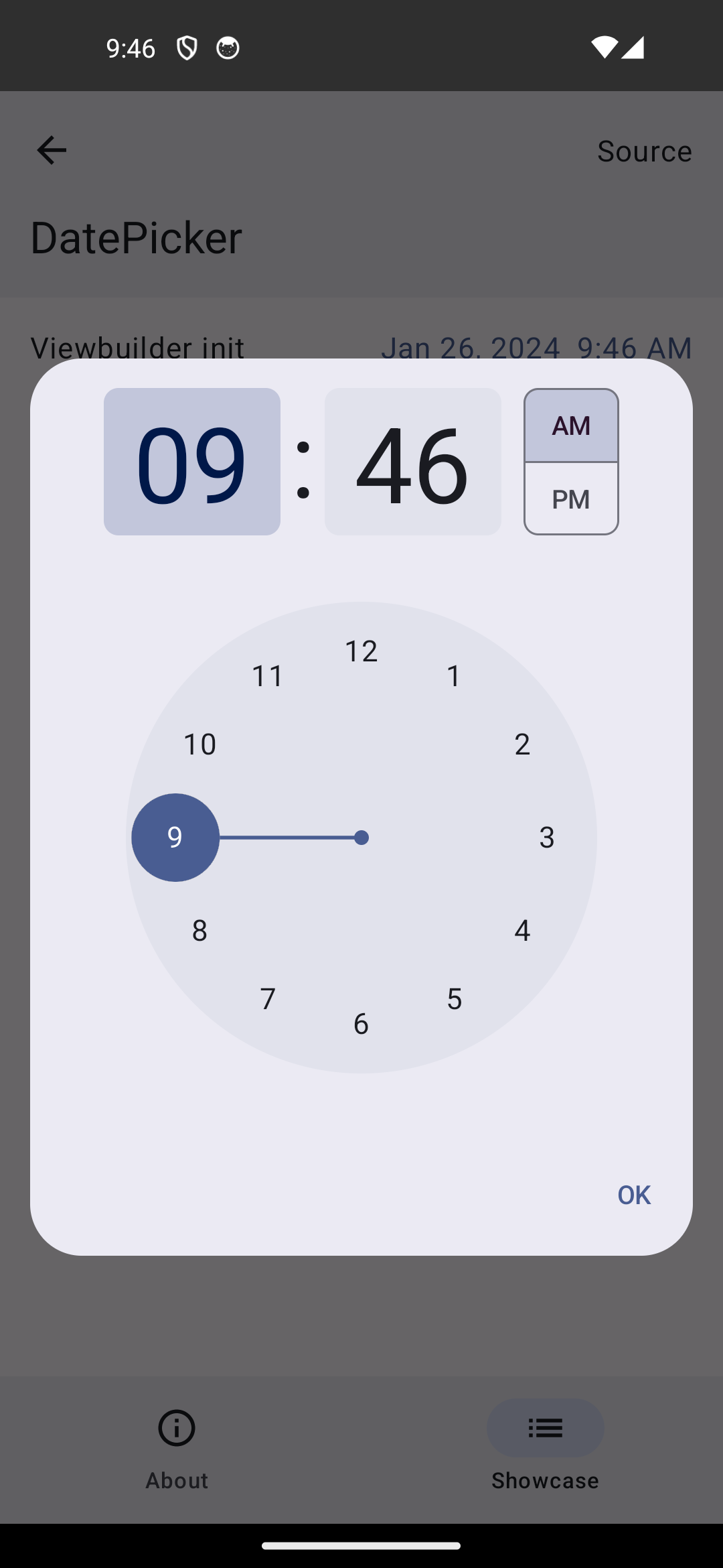 Android screenshot for DatePicker component (light mode)
