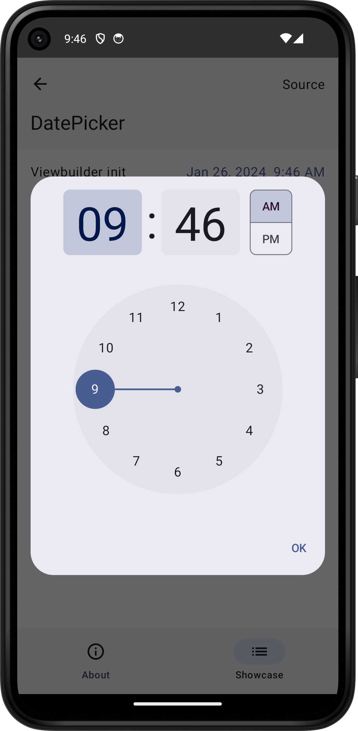 Android screenshot for DatePicker component (light mode)