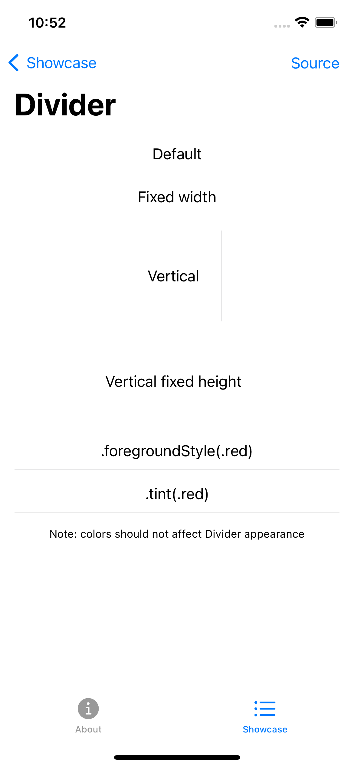 iPhone screenshot for Divider component (light mode)