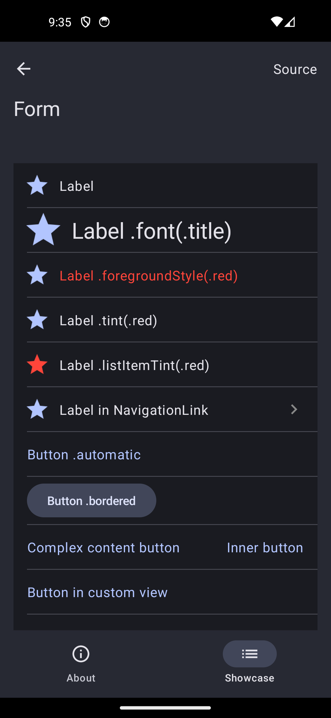 Android screenshot for Form component (dark mode)