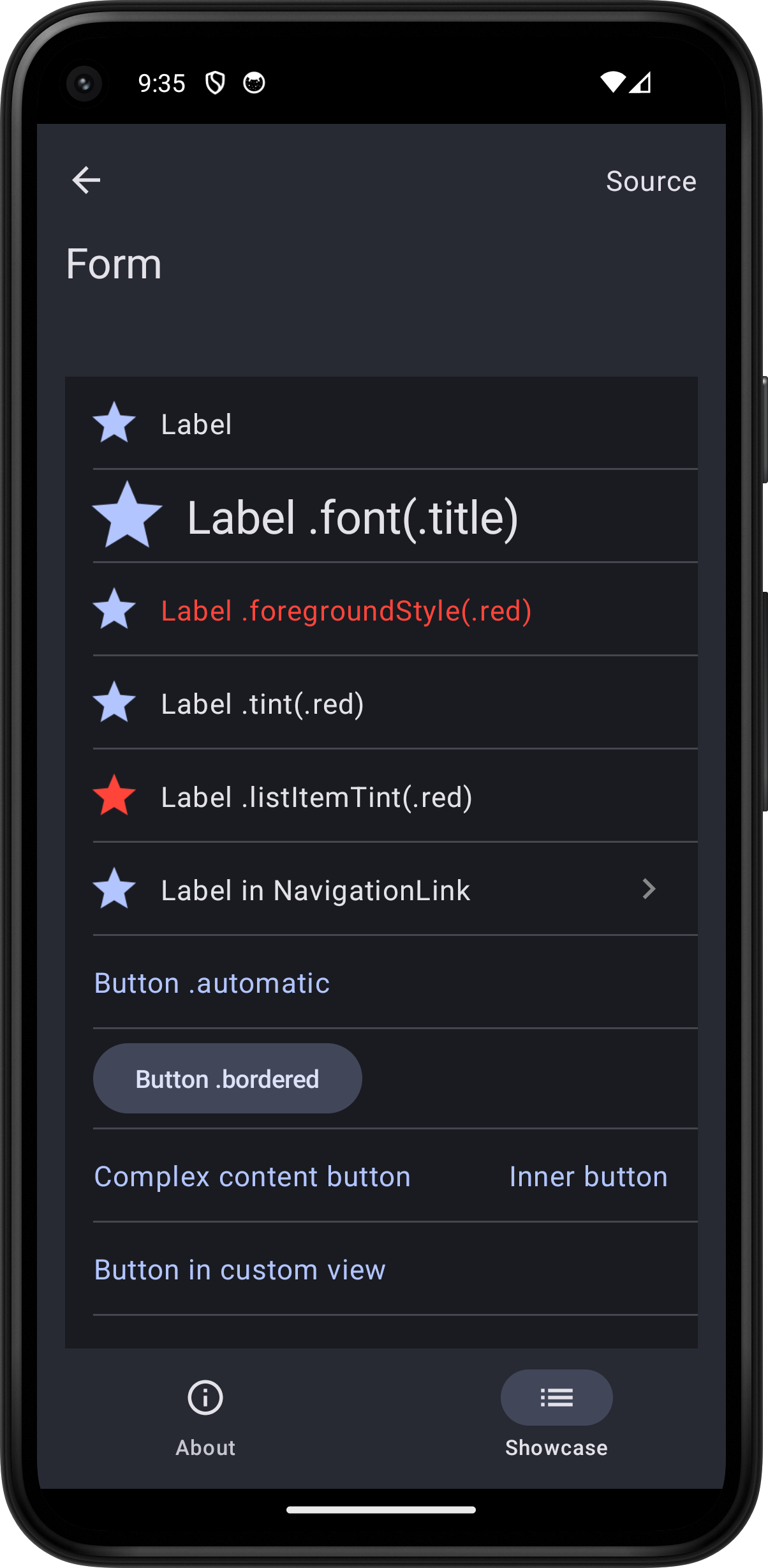 Android screenshot for Form component (dark mode)