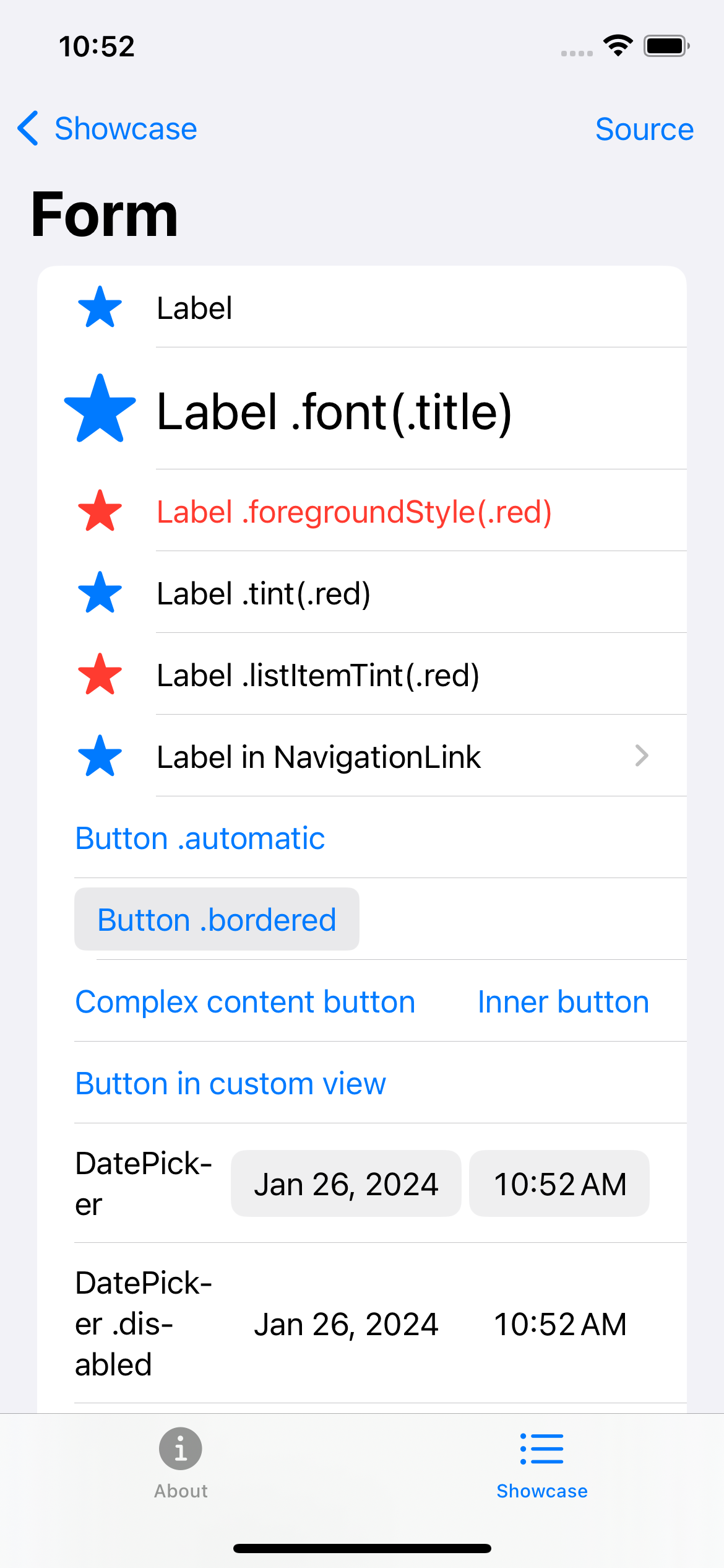 iPhone screenshot for Form component (light mode)