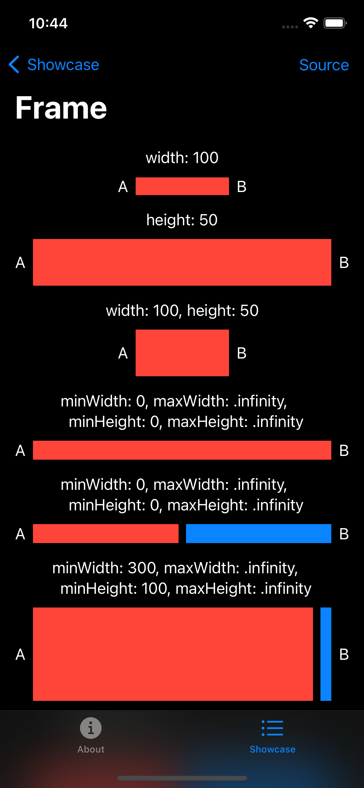 iPhone screenshot for Frame component (dark mode)