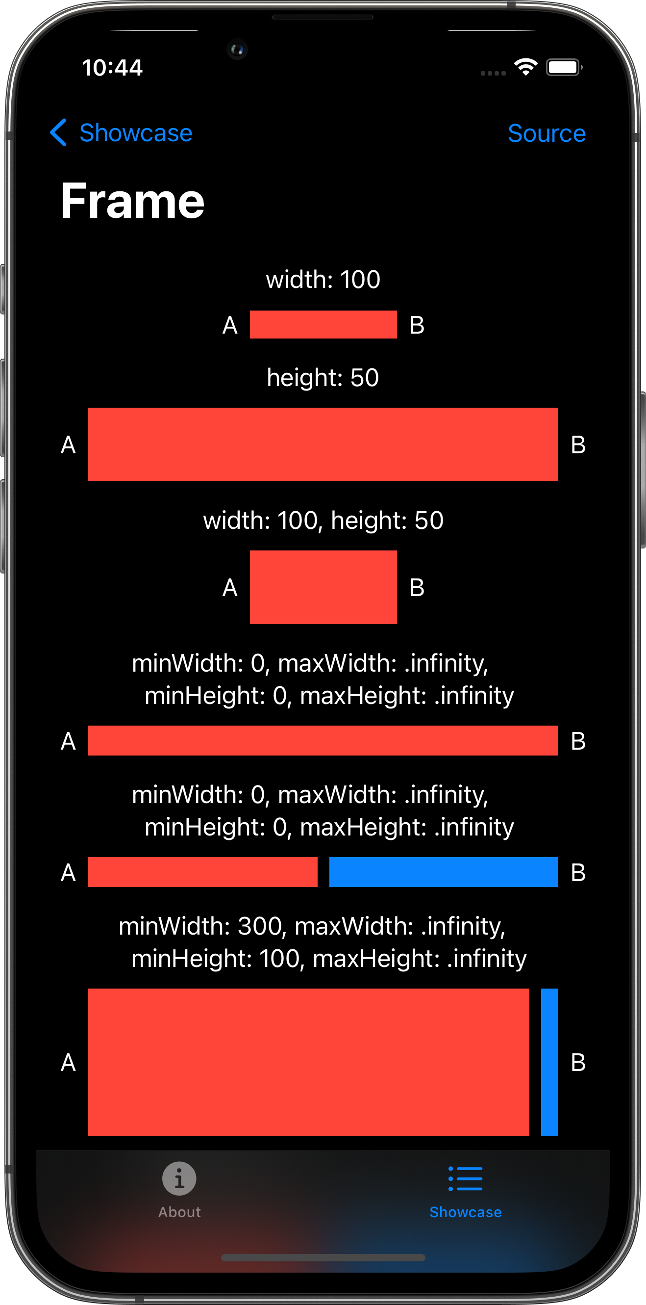 iPhone screenshot for Frame component (dark mode)