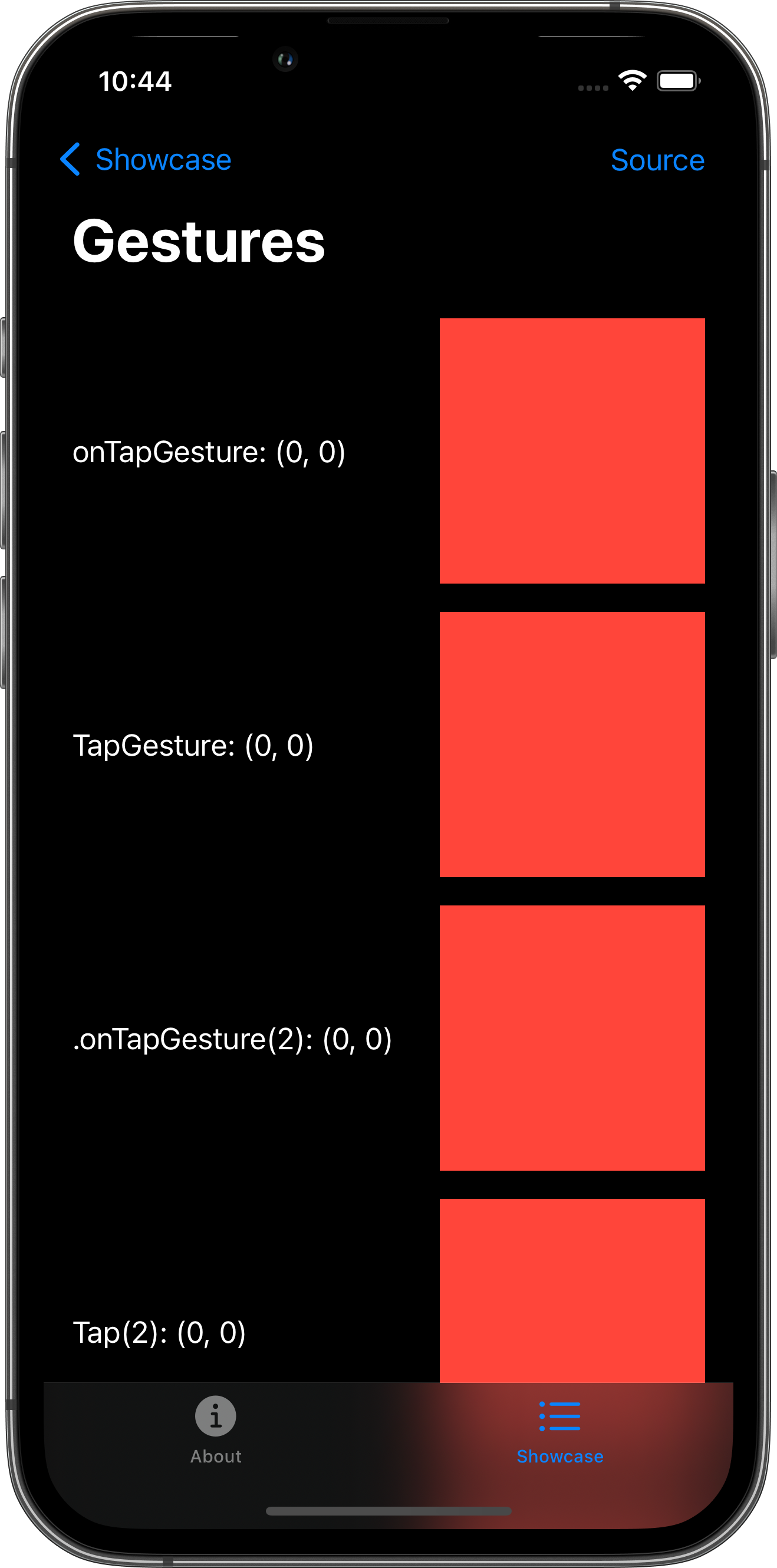 iPhone screenshot for Gesture component (dark mode)