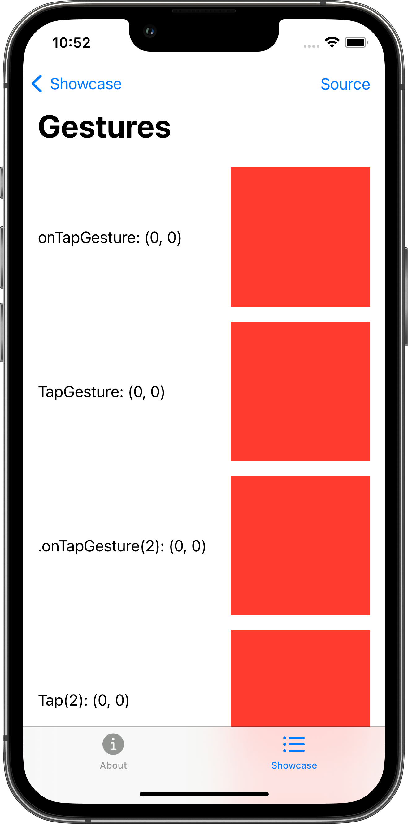 iPhone screenshot for Gesture component (light mode)