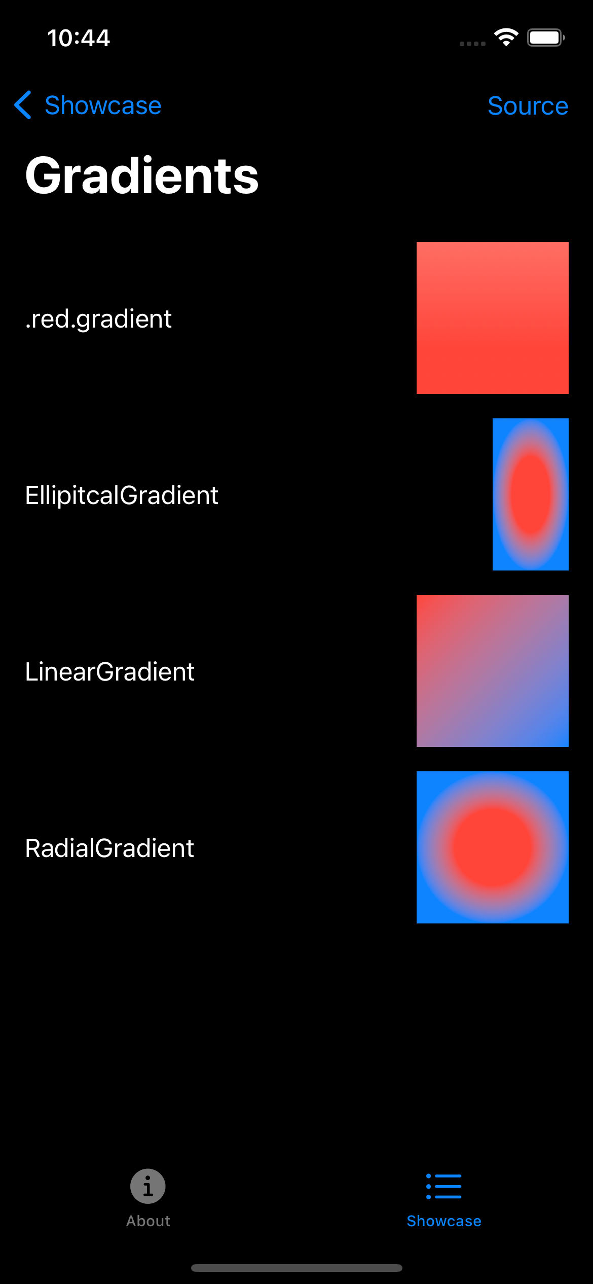 iPhone screenshot for Gradient component (dark mode)