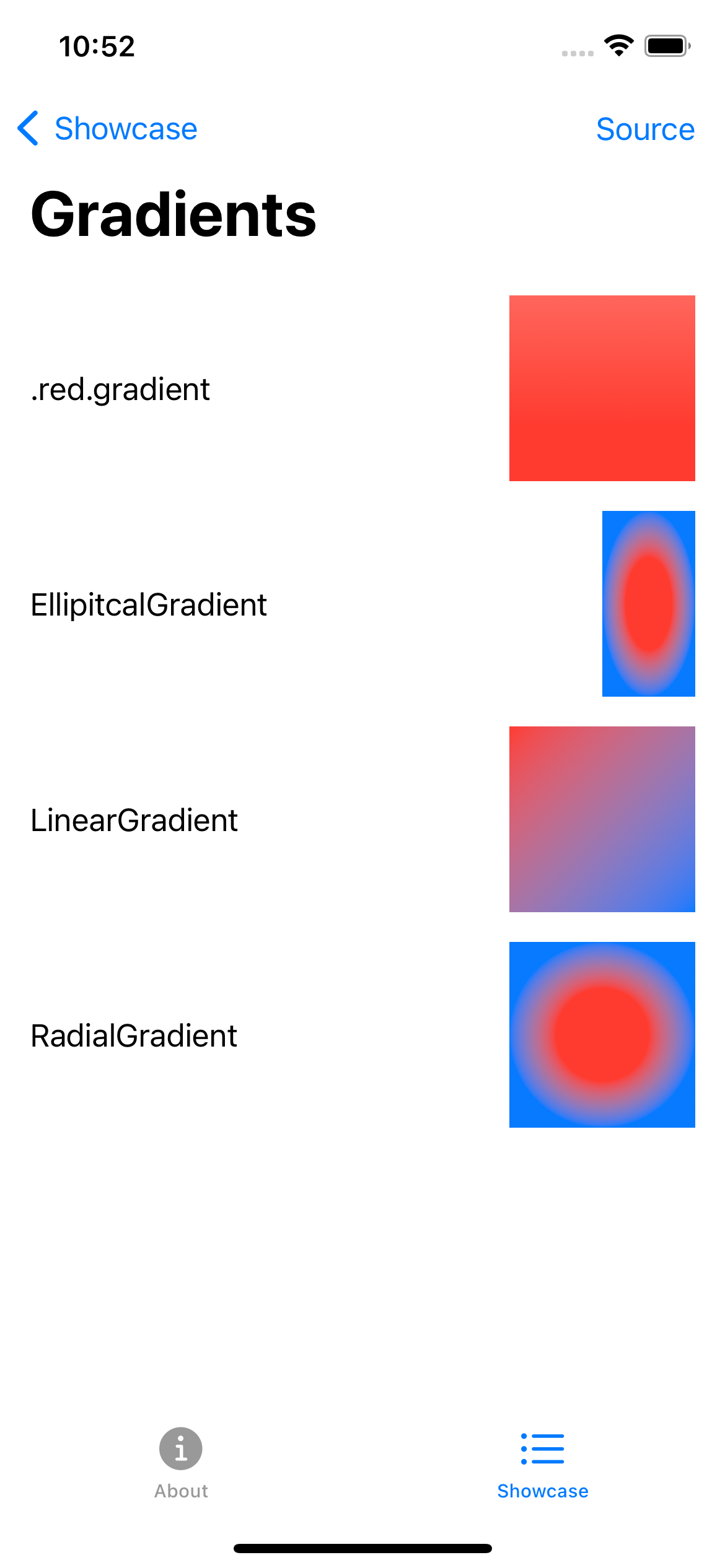 iPhone screenshot for Gradient component (light mode)