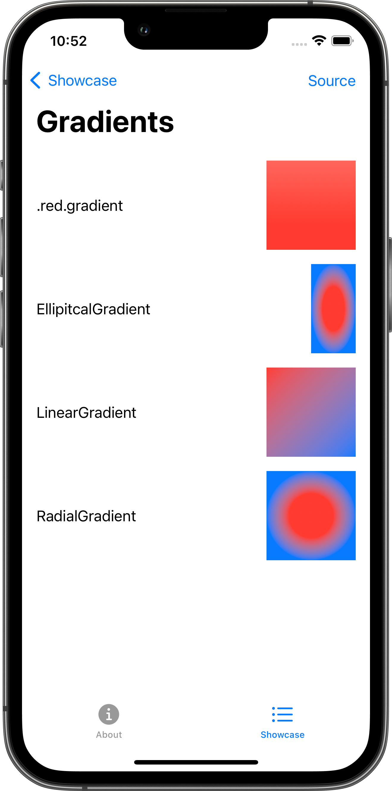 iPhone screenshot for Gradient component (light mode)
