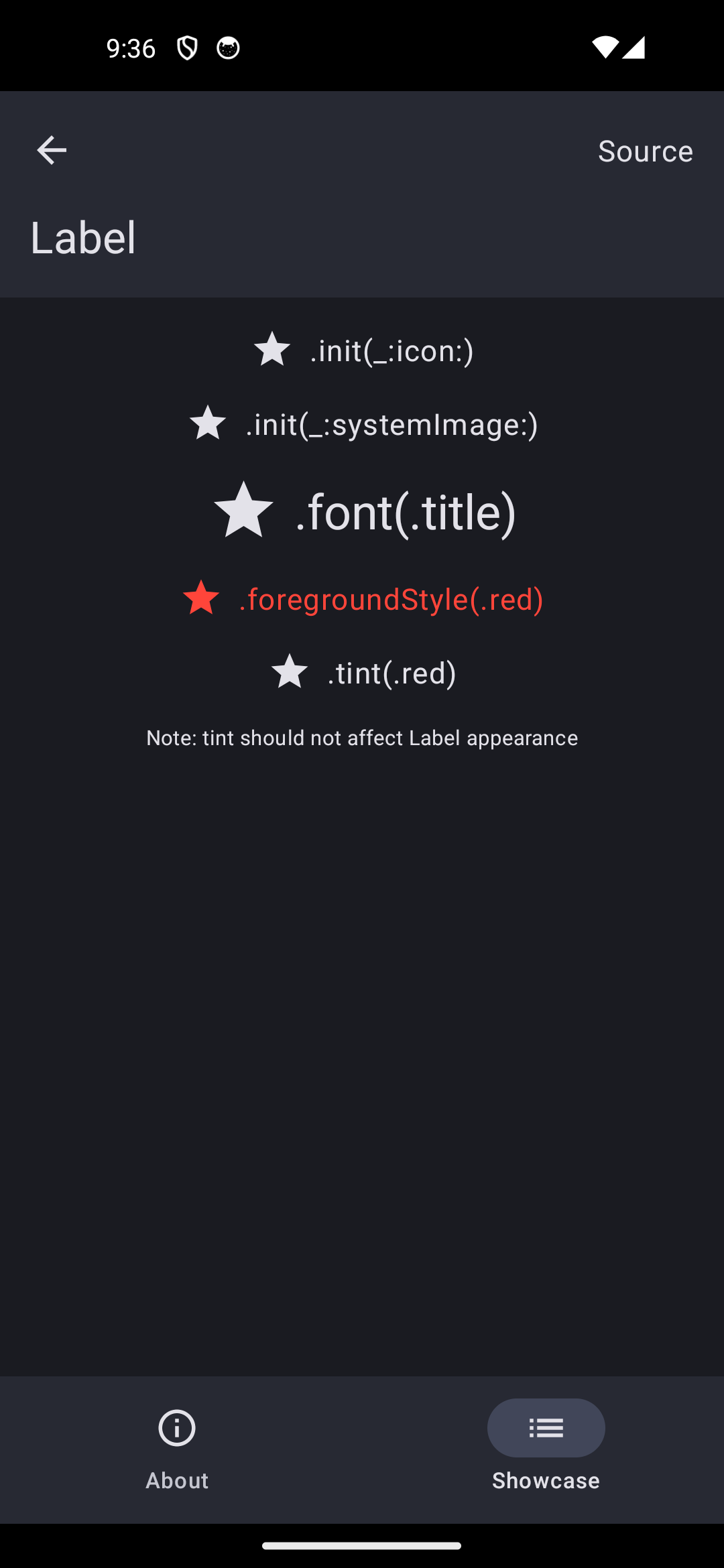 Android screenshot for Label component (dark mode)