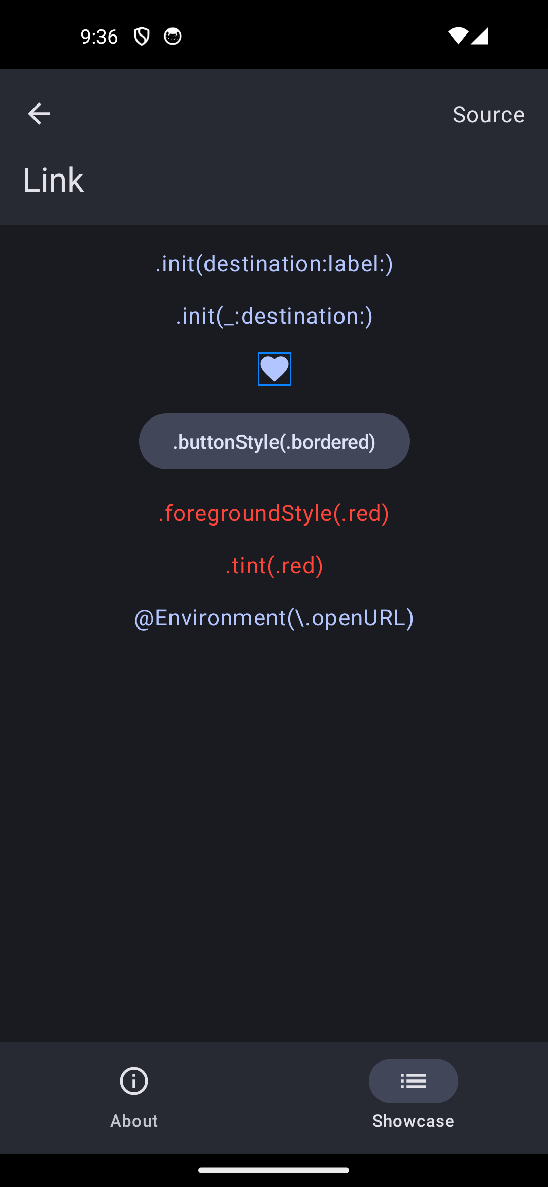 Android screenshot for Link component (dark mode)