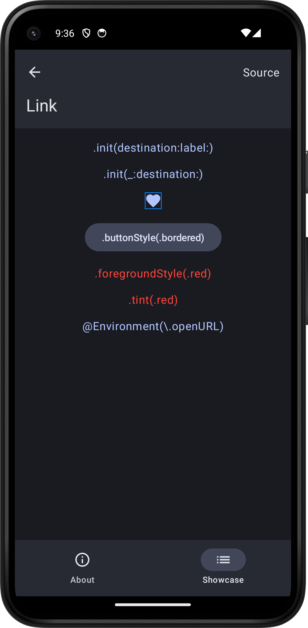 Android screenshot for Link component (dark mode)