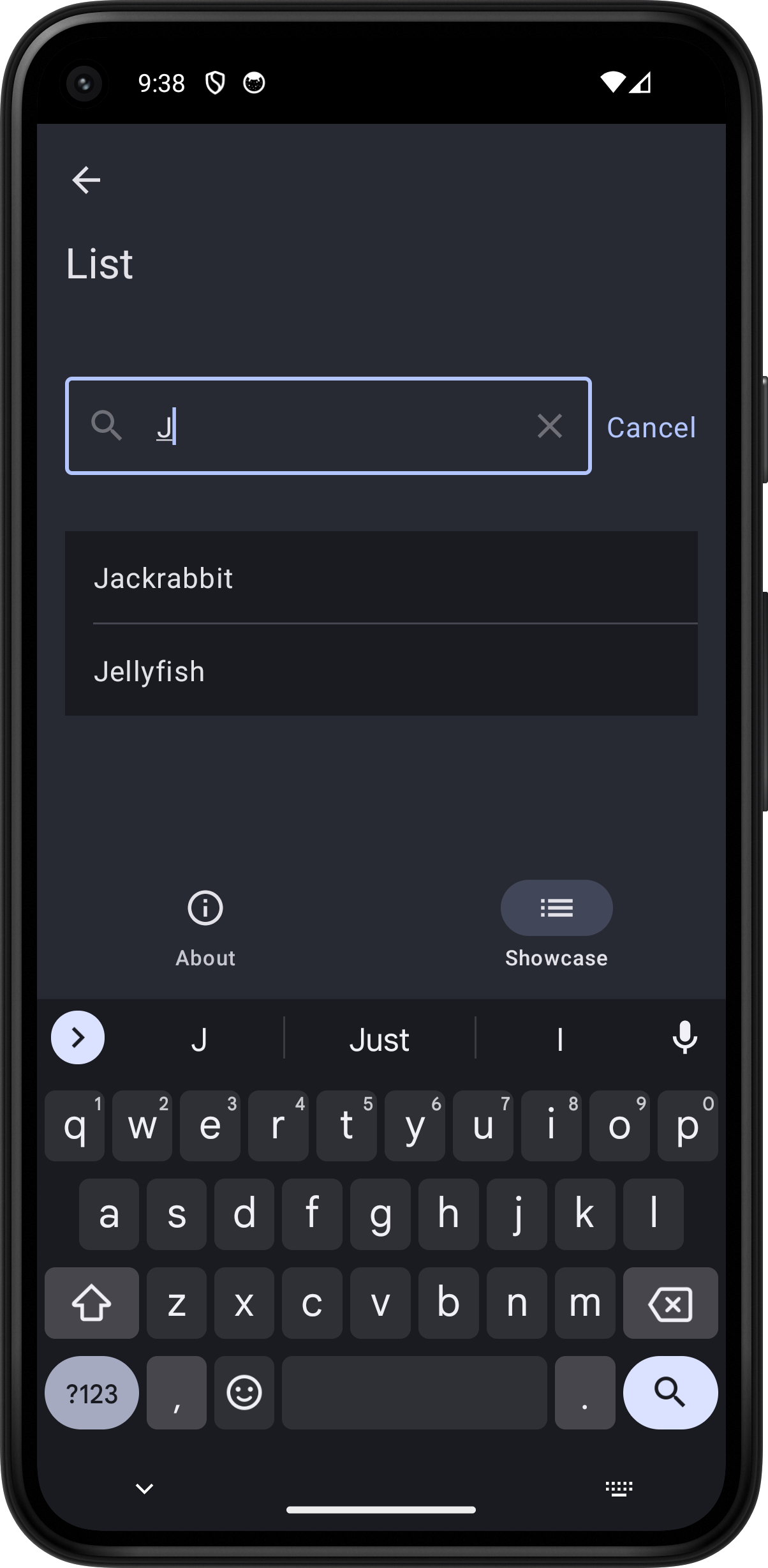 Android screenshot for List component (dark mode)