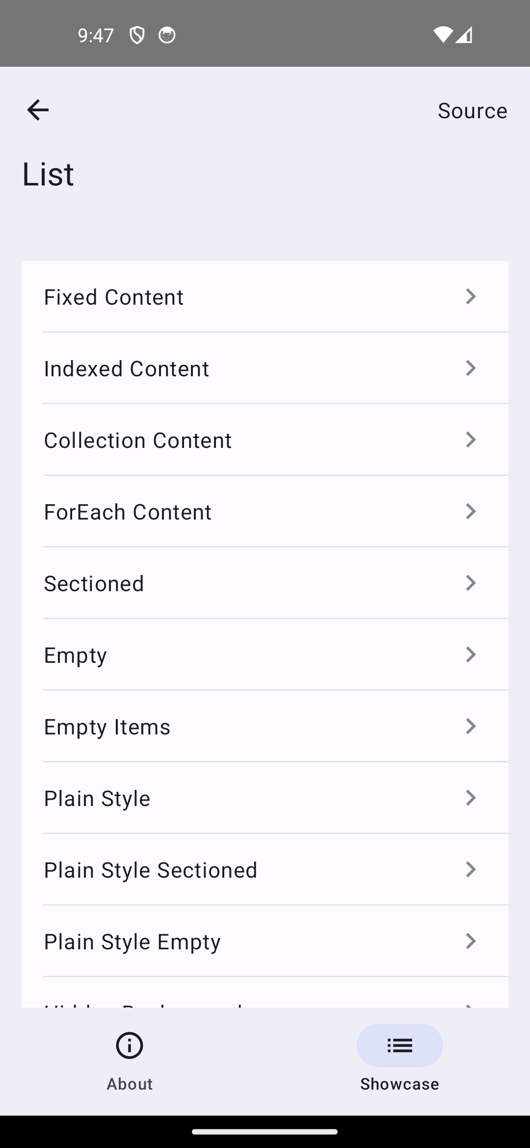 Android screenshot for List component (light mode)