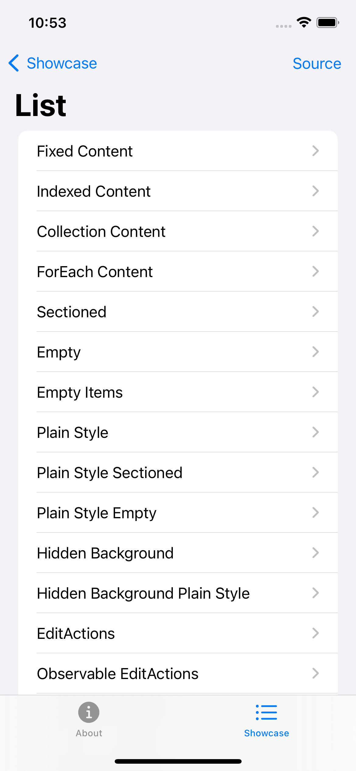 iPhone screenshot for List component (light mode)