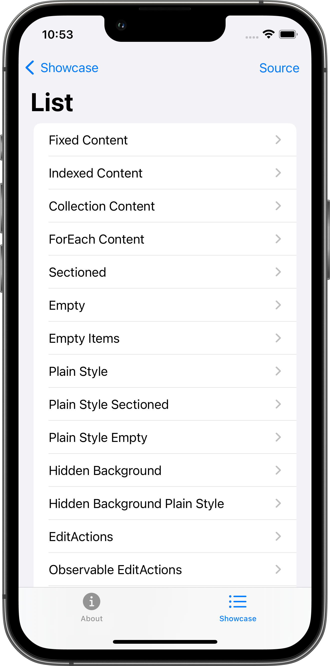iPhone screenshot for List component (light mode)