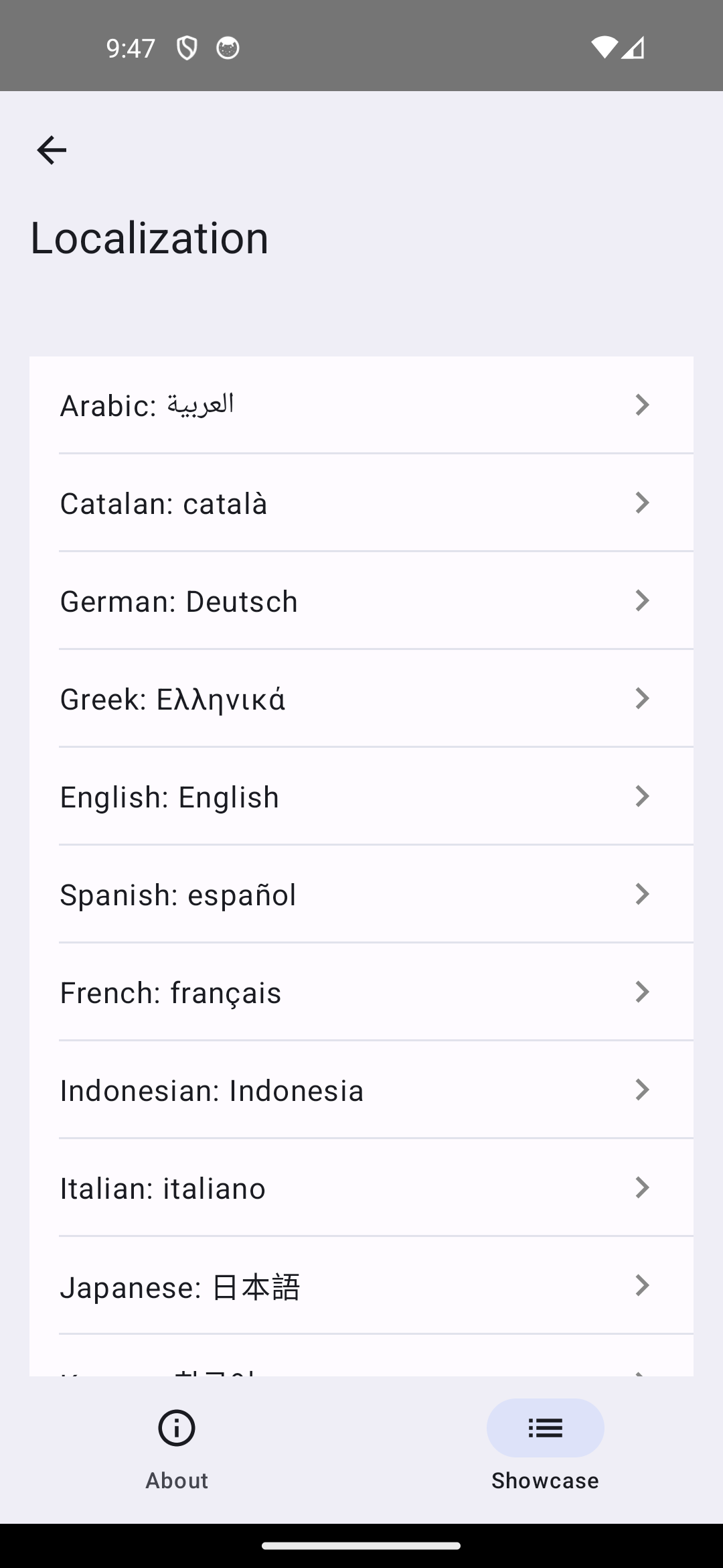Android screenshot for Localization component (light mode)