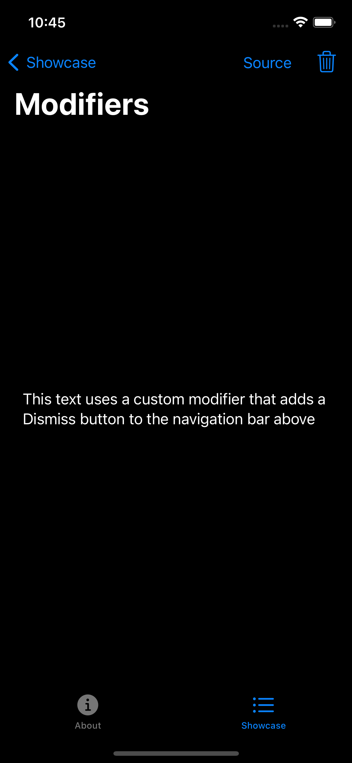 iPhone screenshot for Modifier component (dark mode)