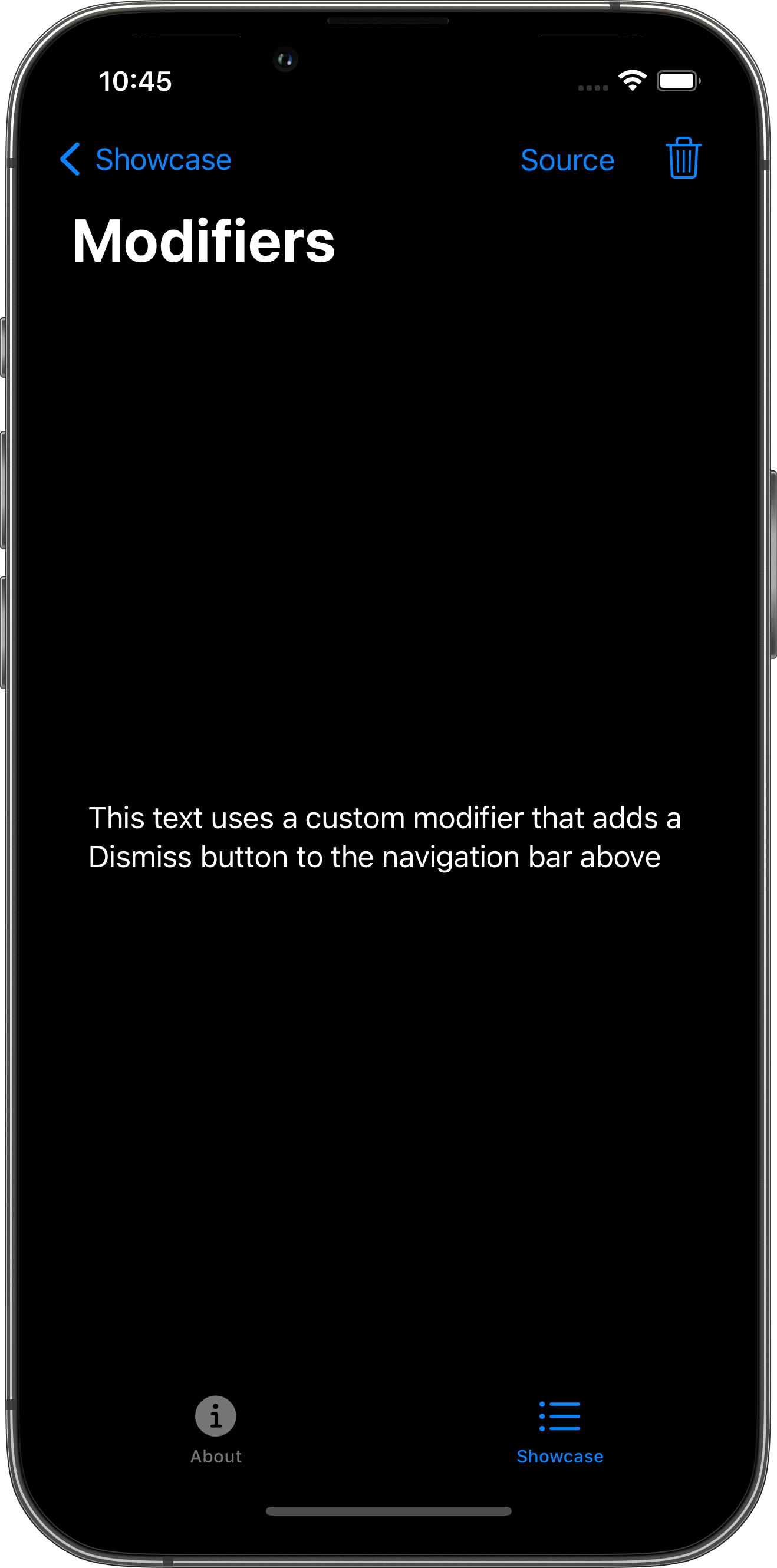 iPhone screenshot for Modifier component (dark mode)