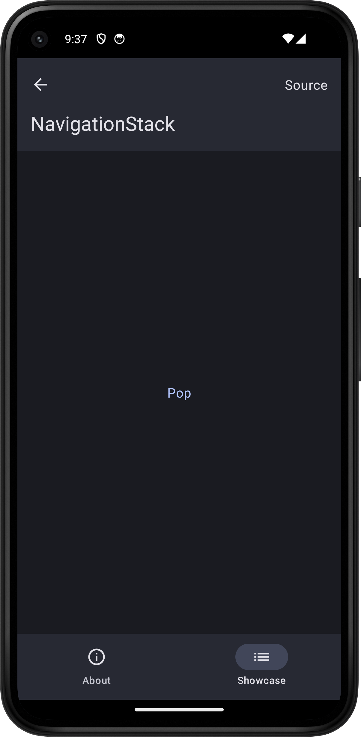 Android screenshot for NavigationStack component (dark mode)