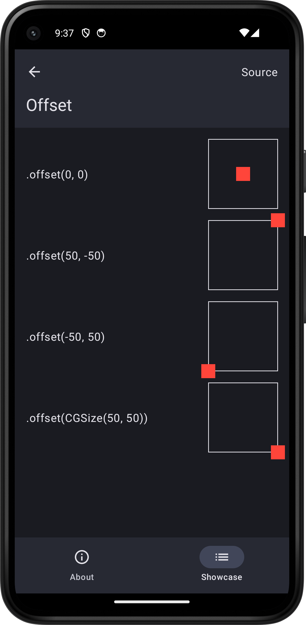 Android screenshot for Offset component (dark mode)