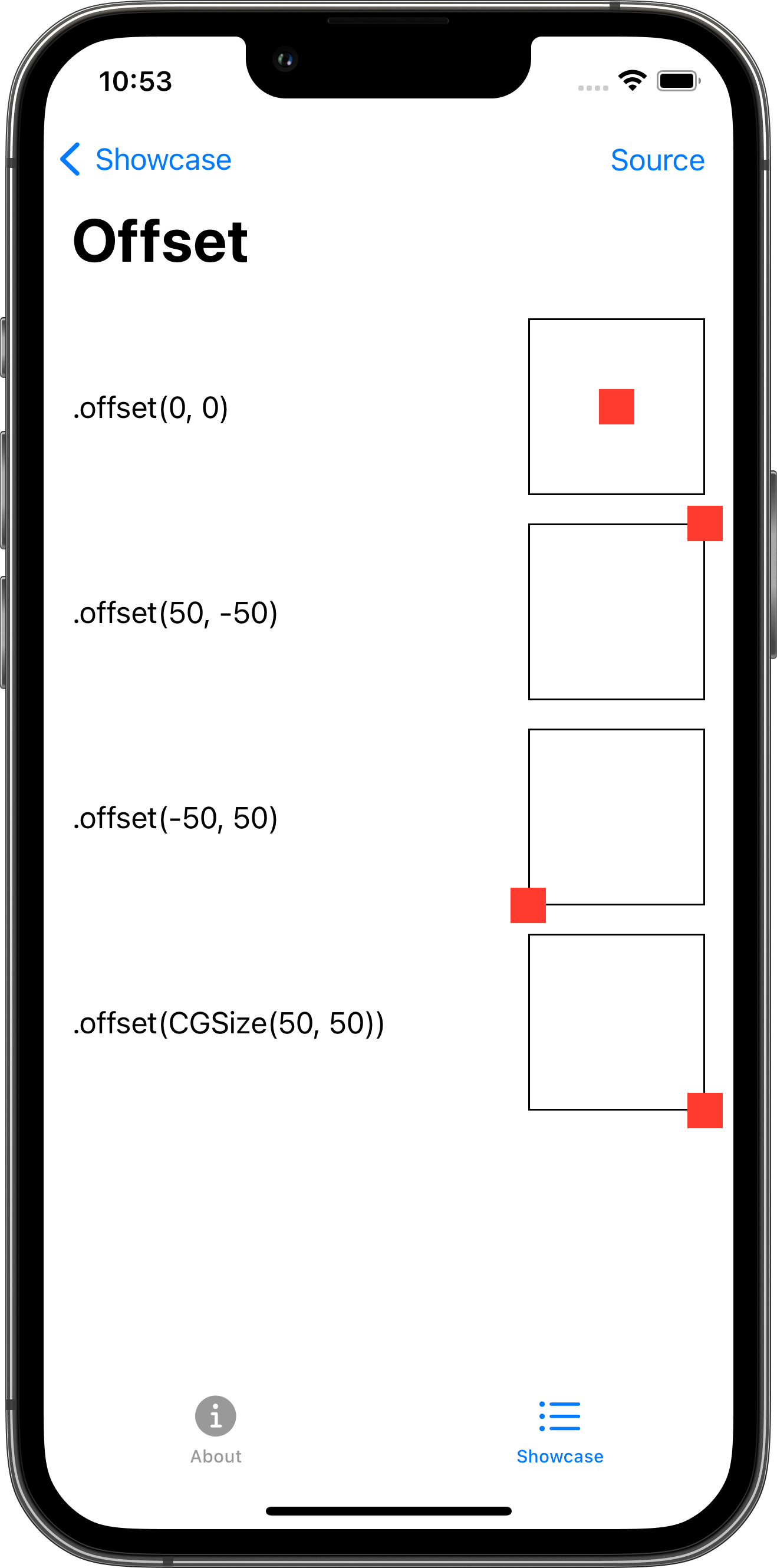 iPhone screenshot for Offset component (light mode)