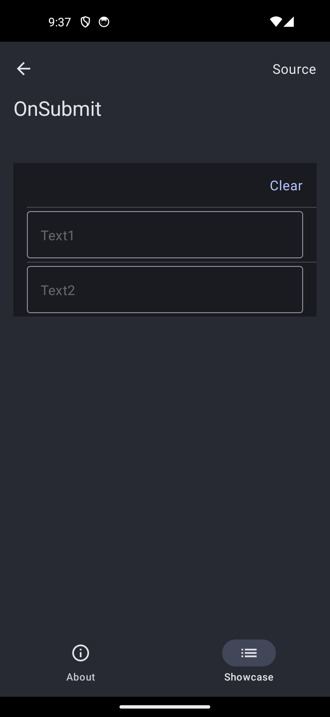 Android screenshot for OnSubmit component (dark mode)