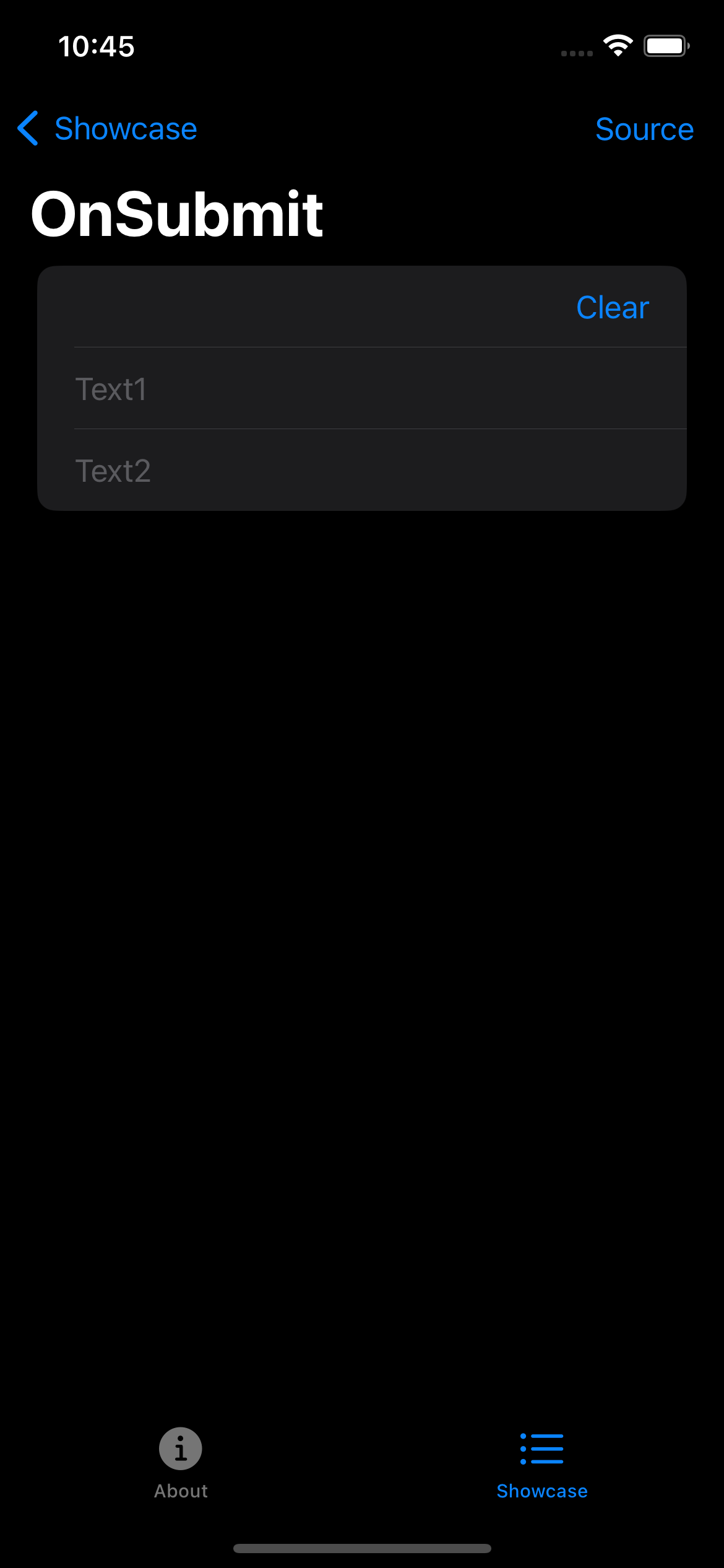 iPhone screenshot for OnSubmit component (dark mode)