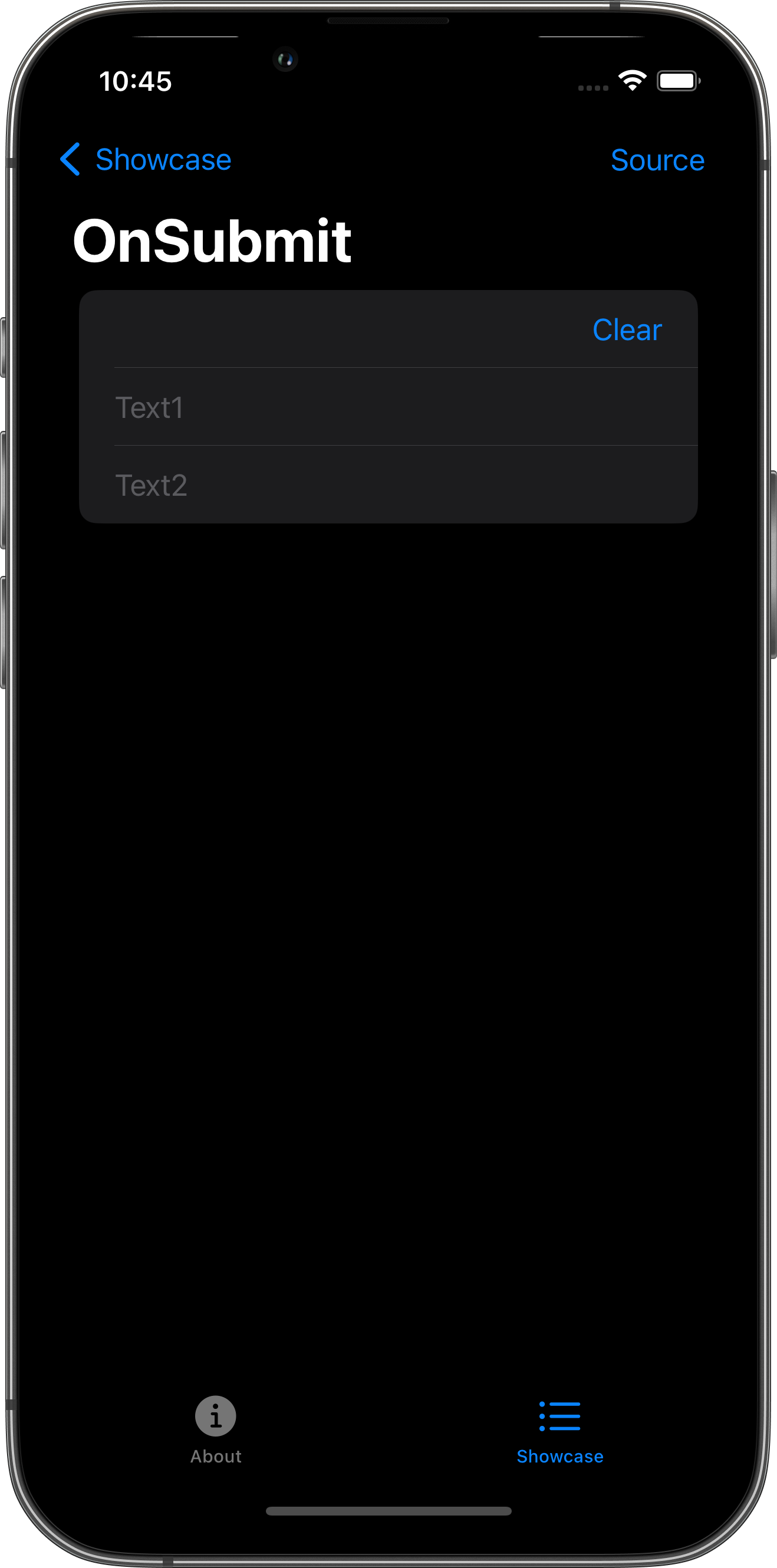 iPhone screenshot for OnSubmit component (dark mode)