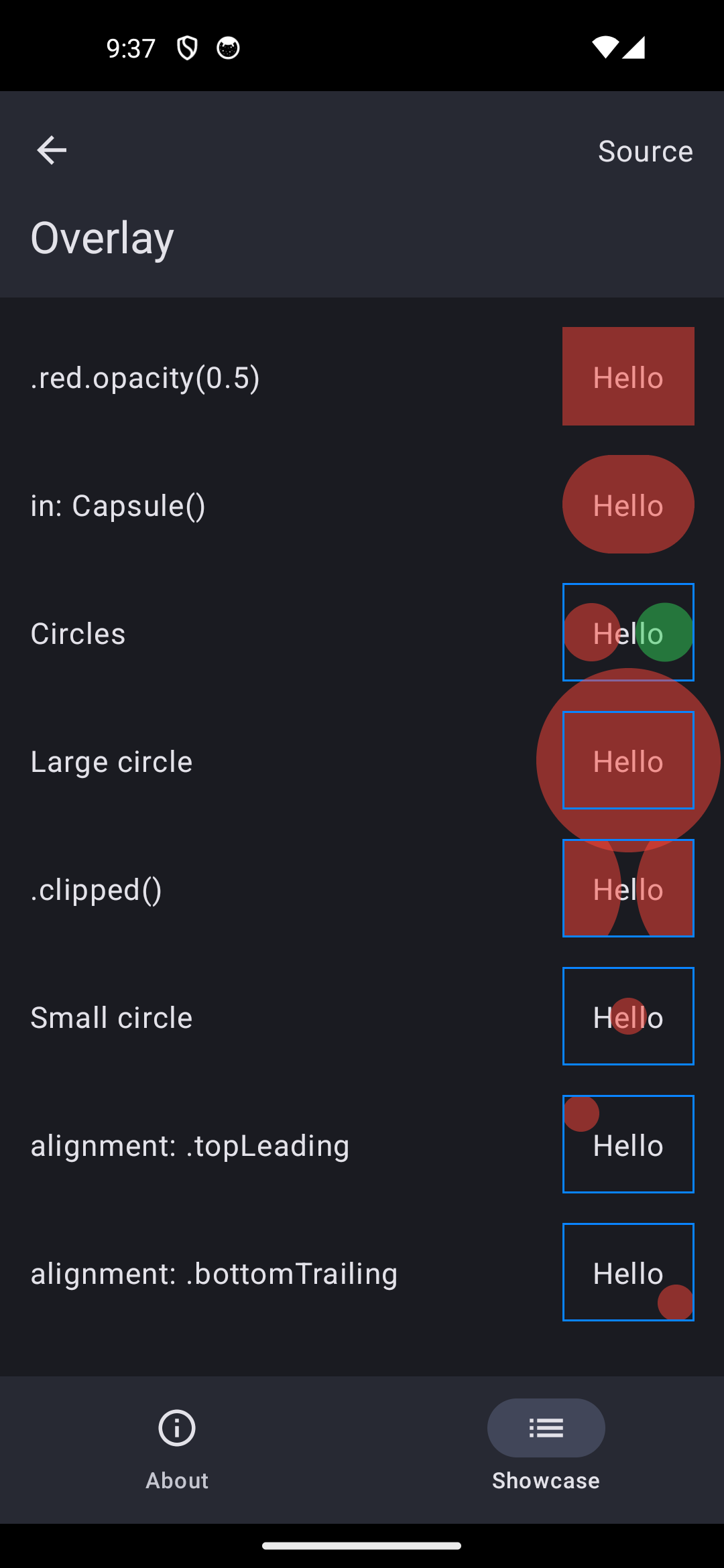 Android screenshot for Overlay component (dark mode)