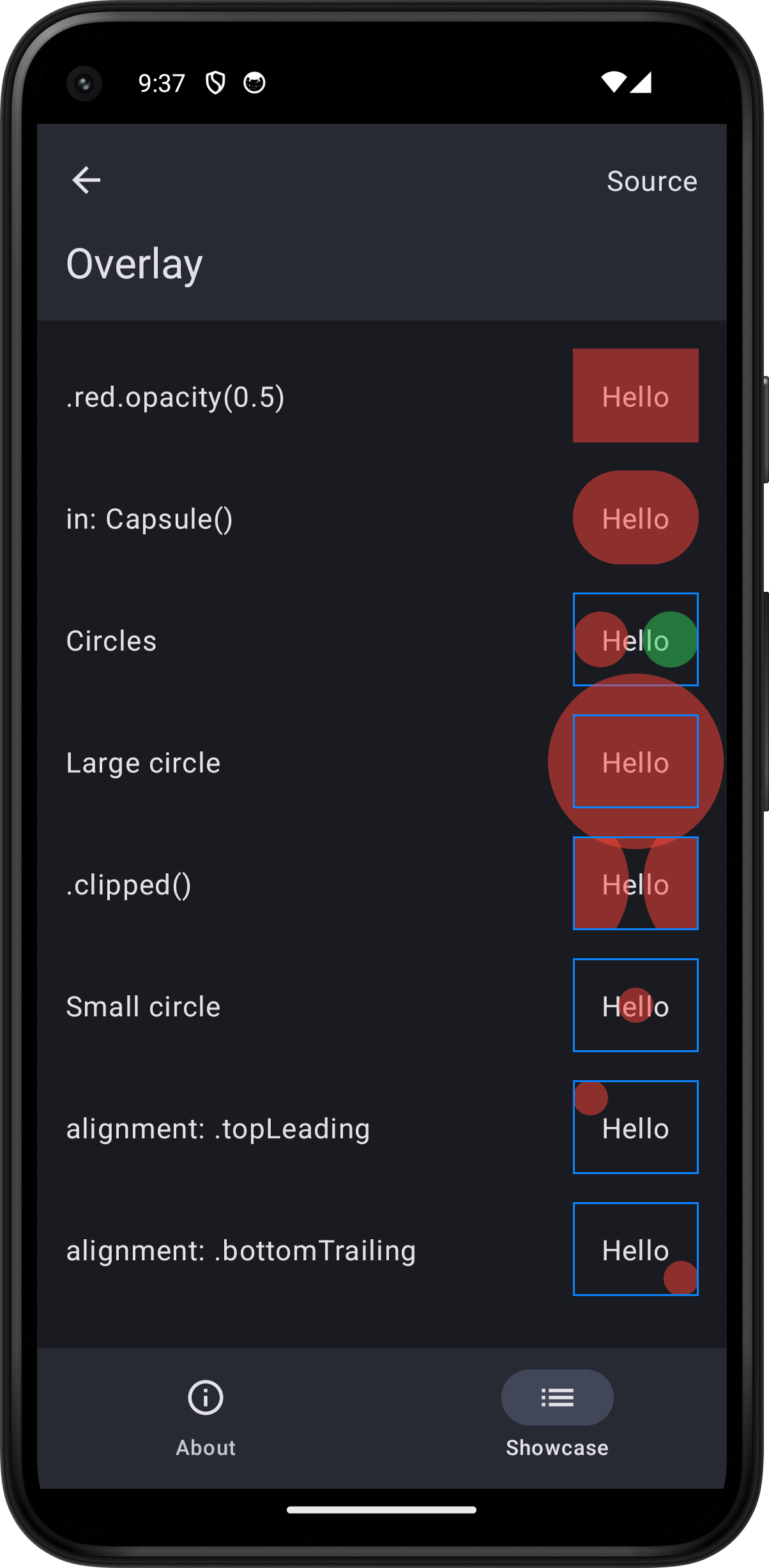 Android screenshot for Overlay component (dark mode)