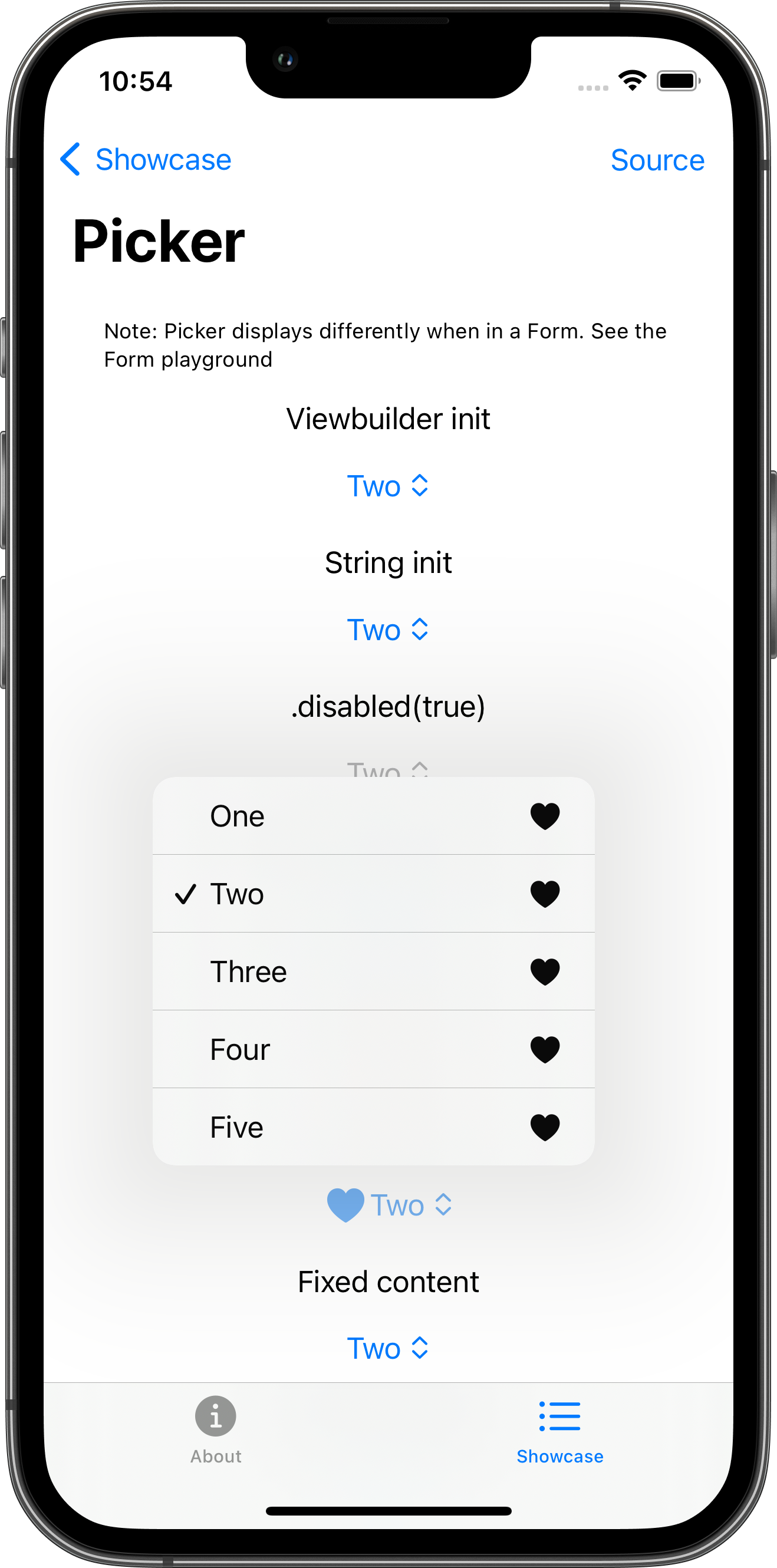 iPhone screenshot for Picker component (light mode)