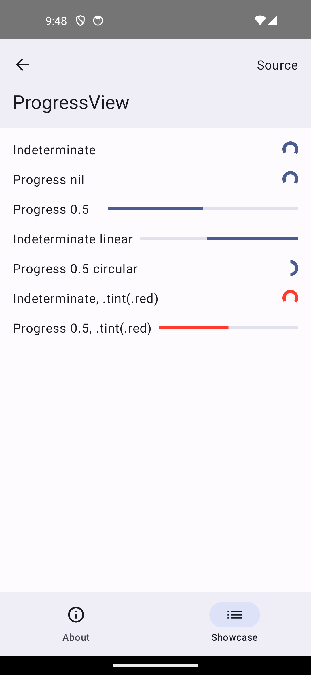 Android screenshot for ProgressView component (light mode)
