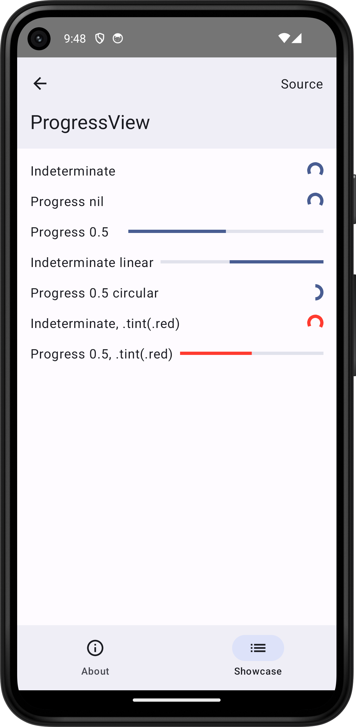 Android screenshot for ProgressView component (light mode)