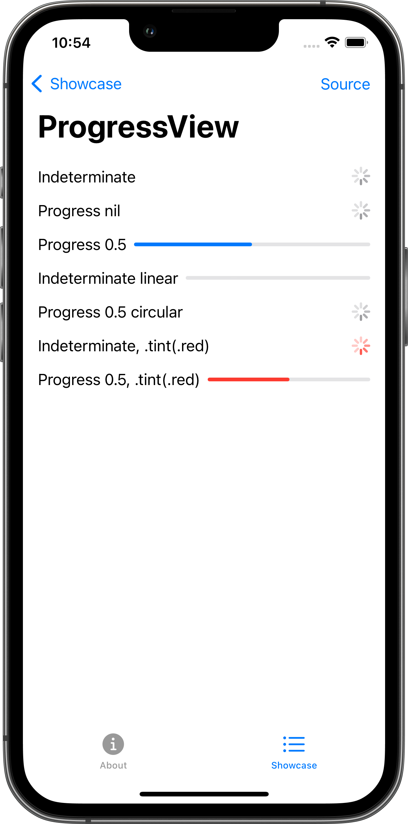 iPhone screenshot for ProgressView component (light mode)