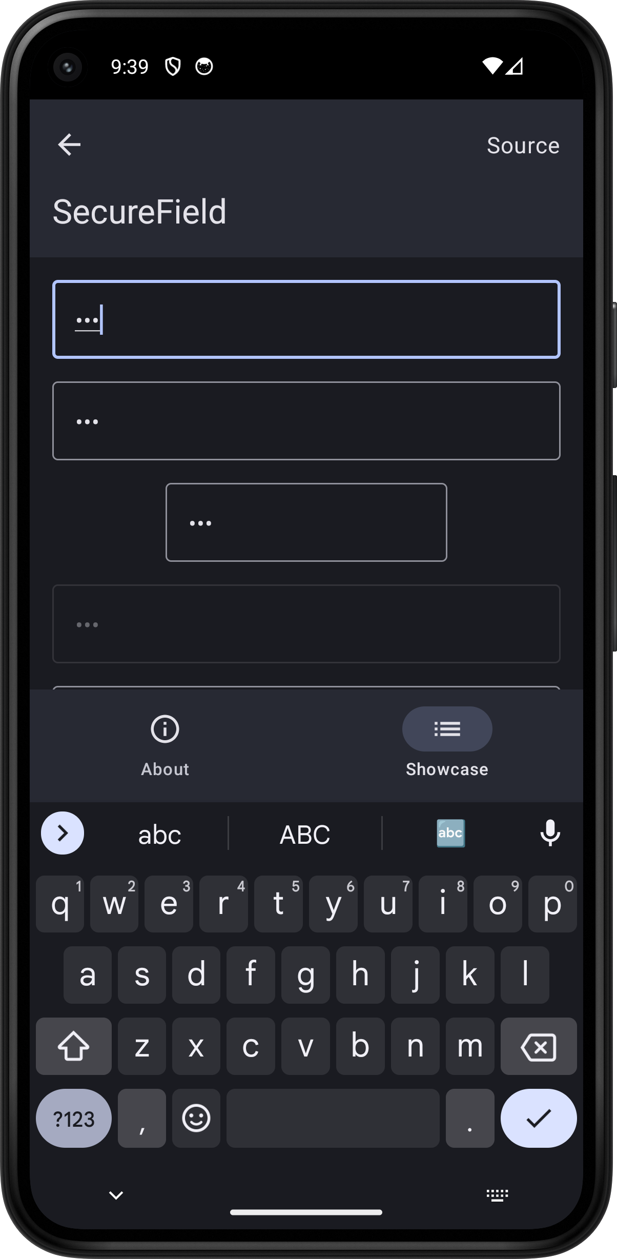 Android screenshot for SecureField component (dark mode)