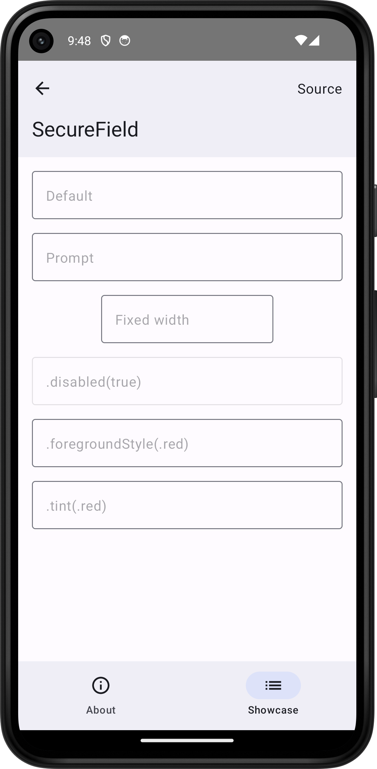 Android screenshot for SecureField component (light mode)