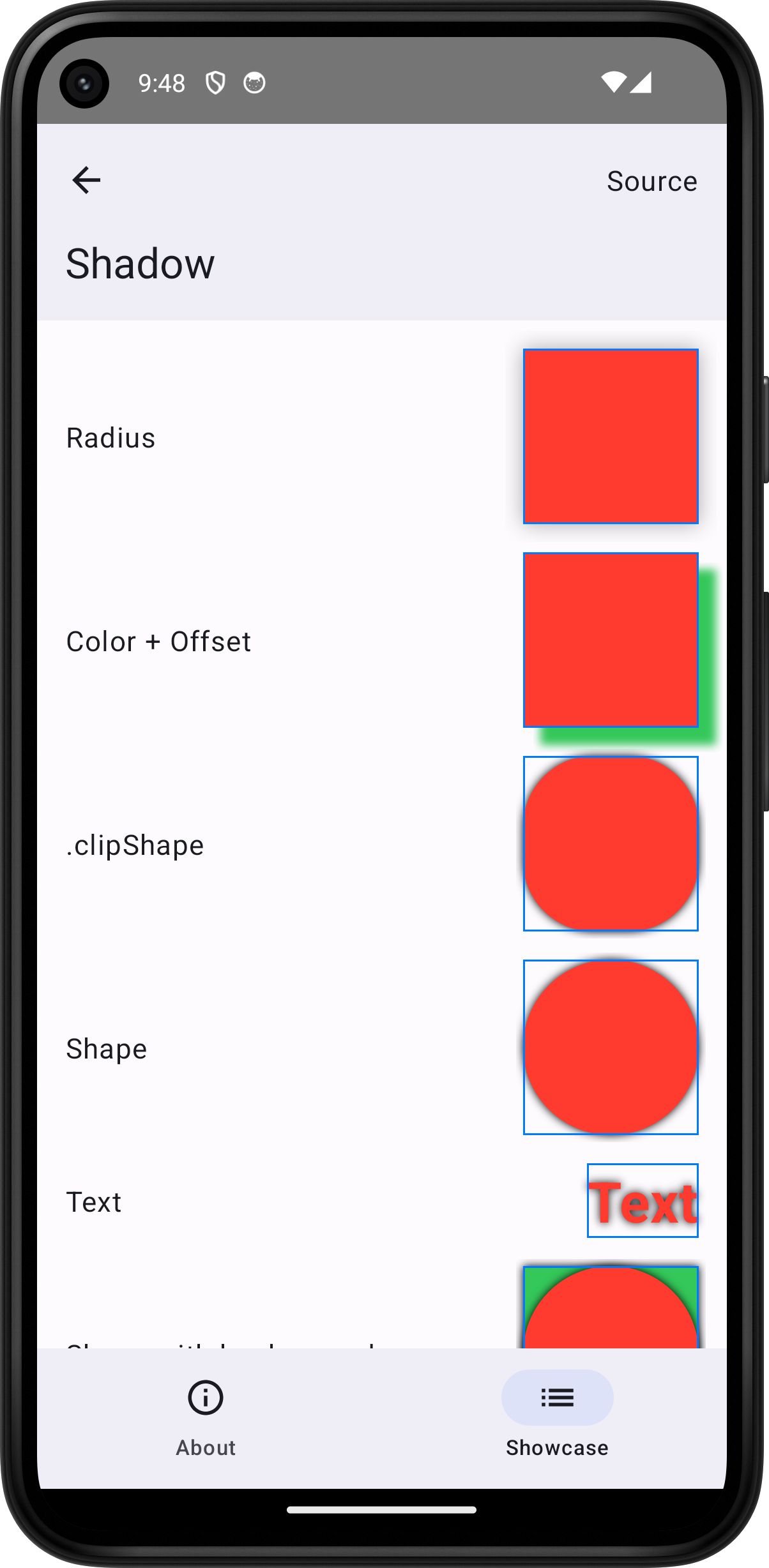 Android screenshot for Shadow component (light mode)