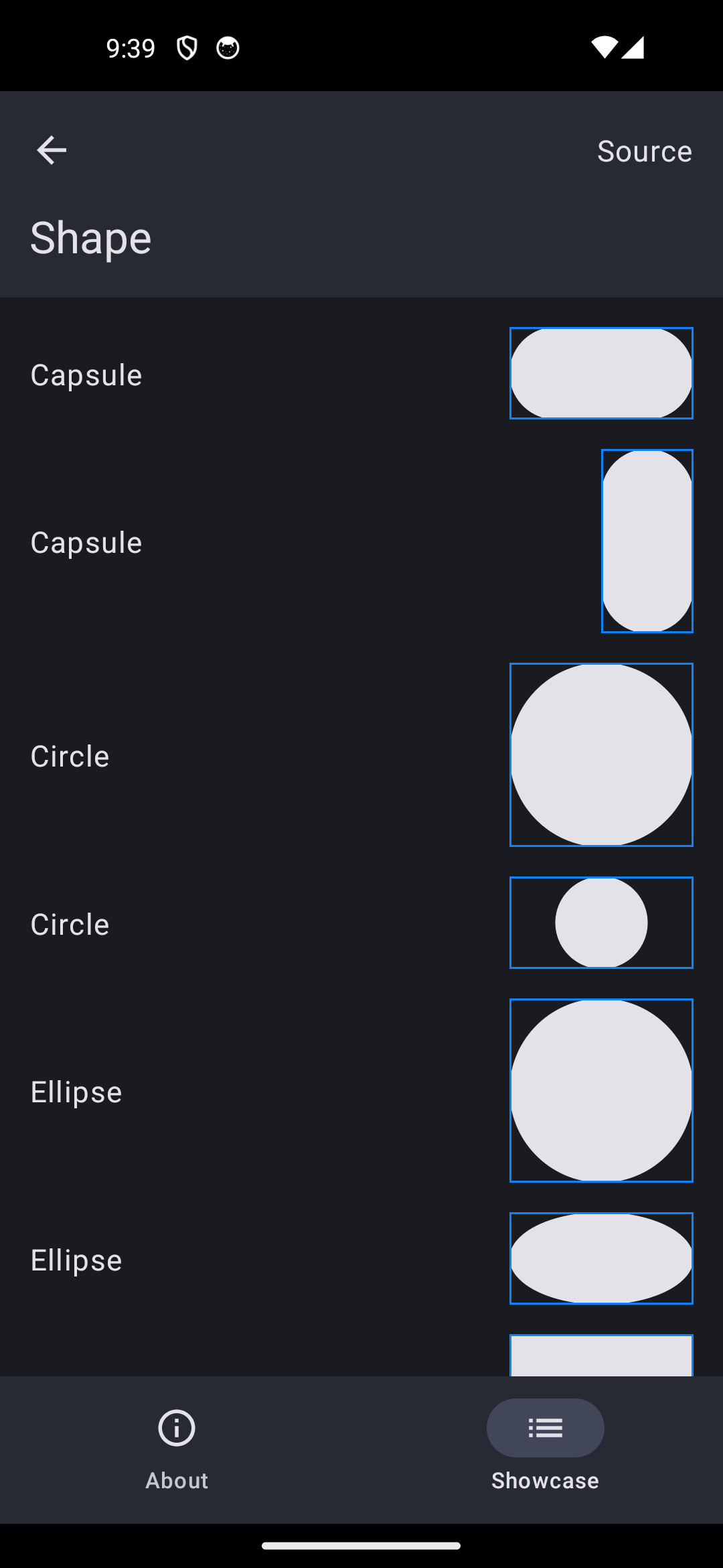 Android screenshot for Shape component (dark mode)
