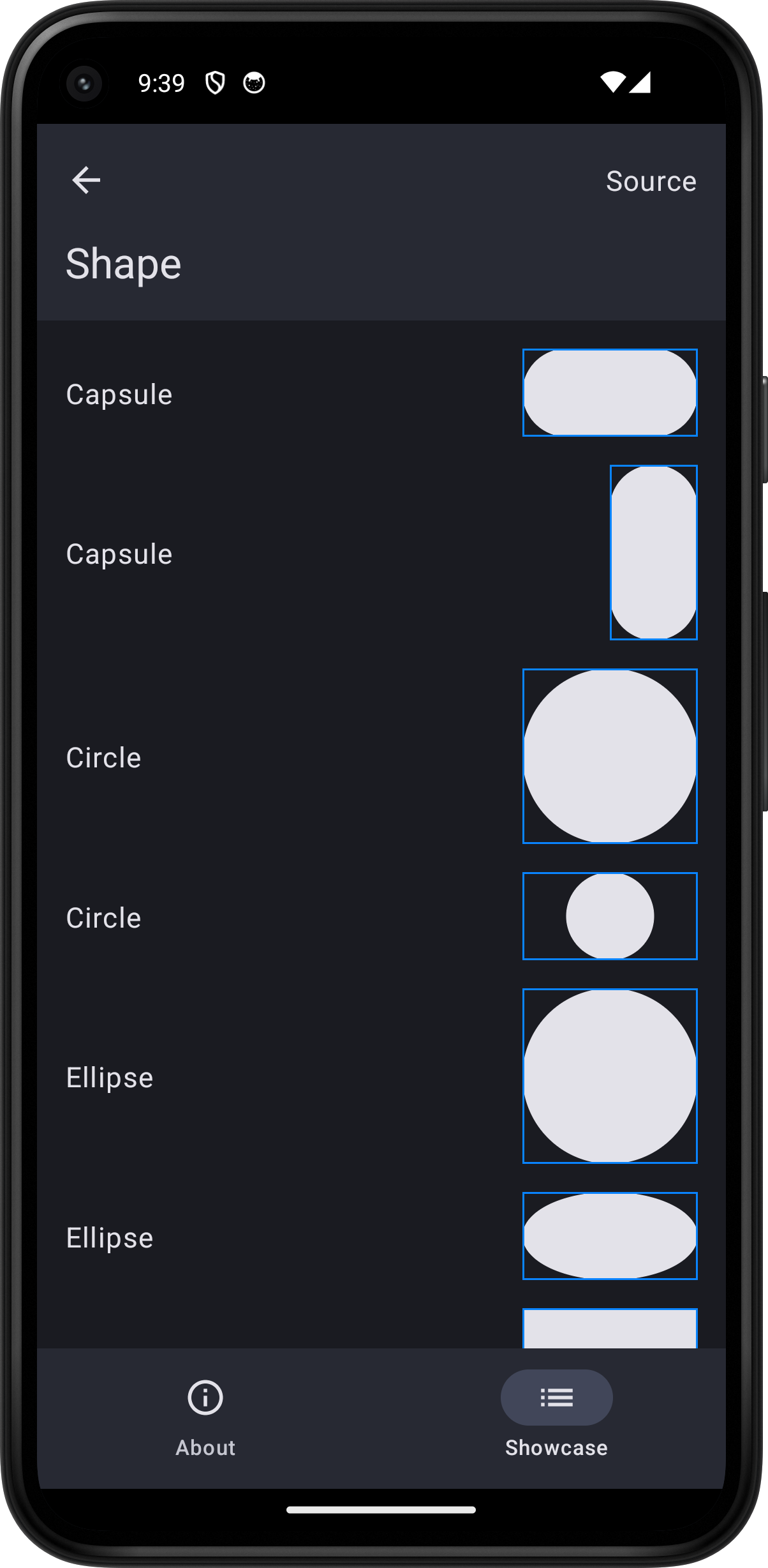 Android screenshot for Shape component (dark mode)