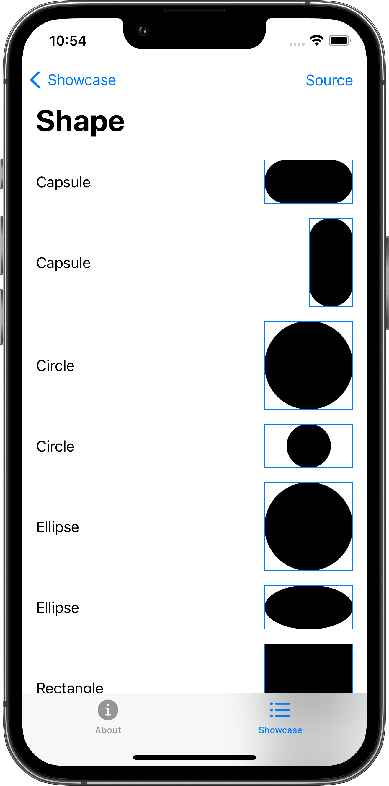iPhone screenshot for Shape component (light mode)