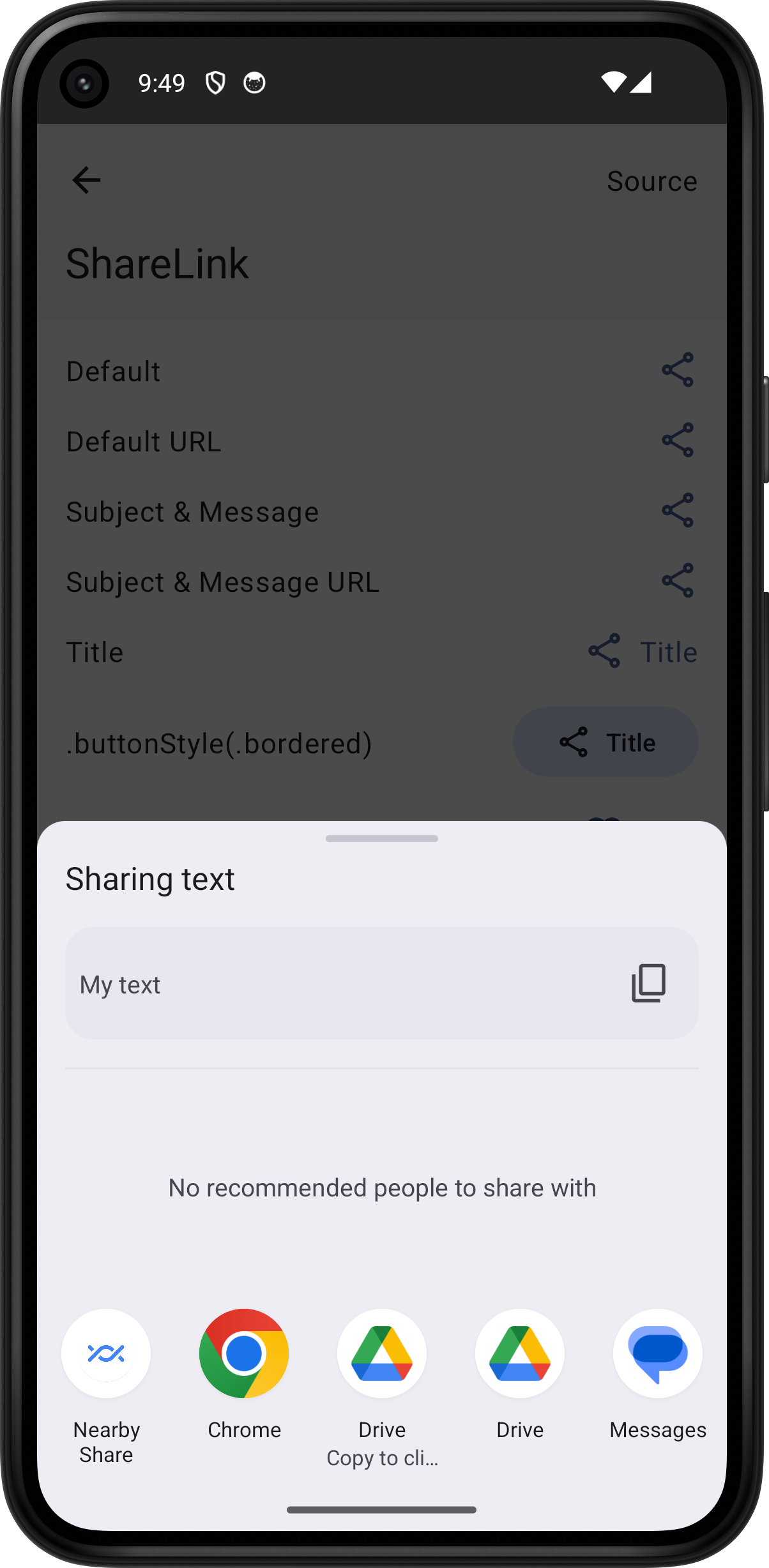 Android screenshot for ShareLink component (light mode)