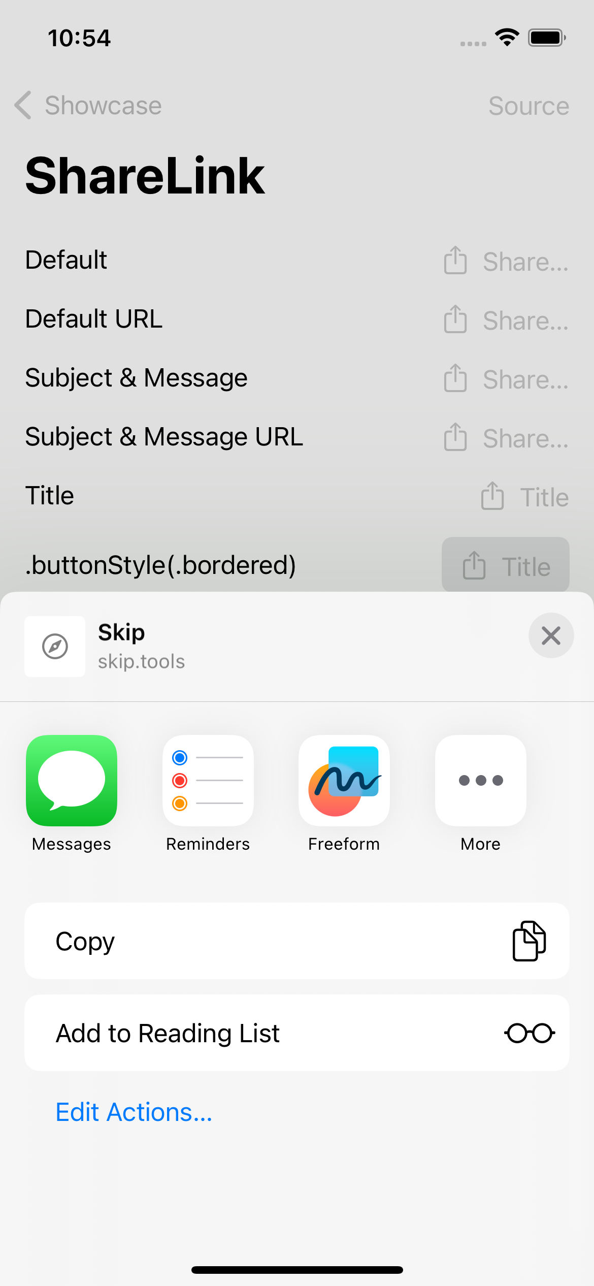 iPhone screenshot for ShareLink component (light mode)