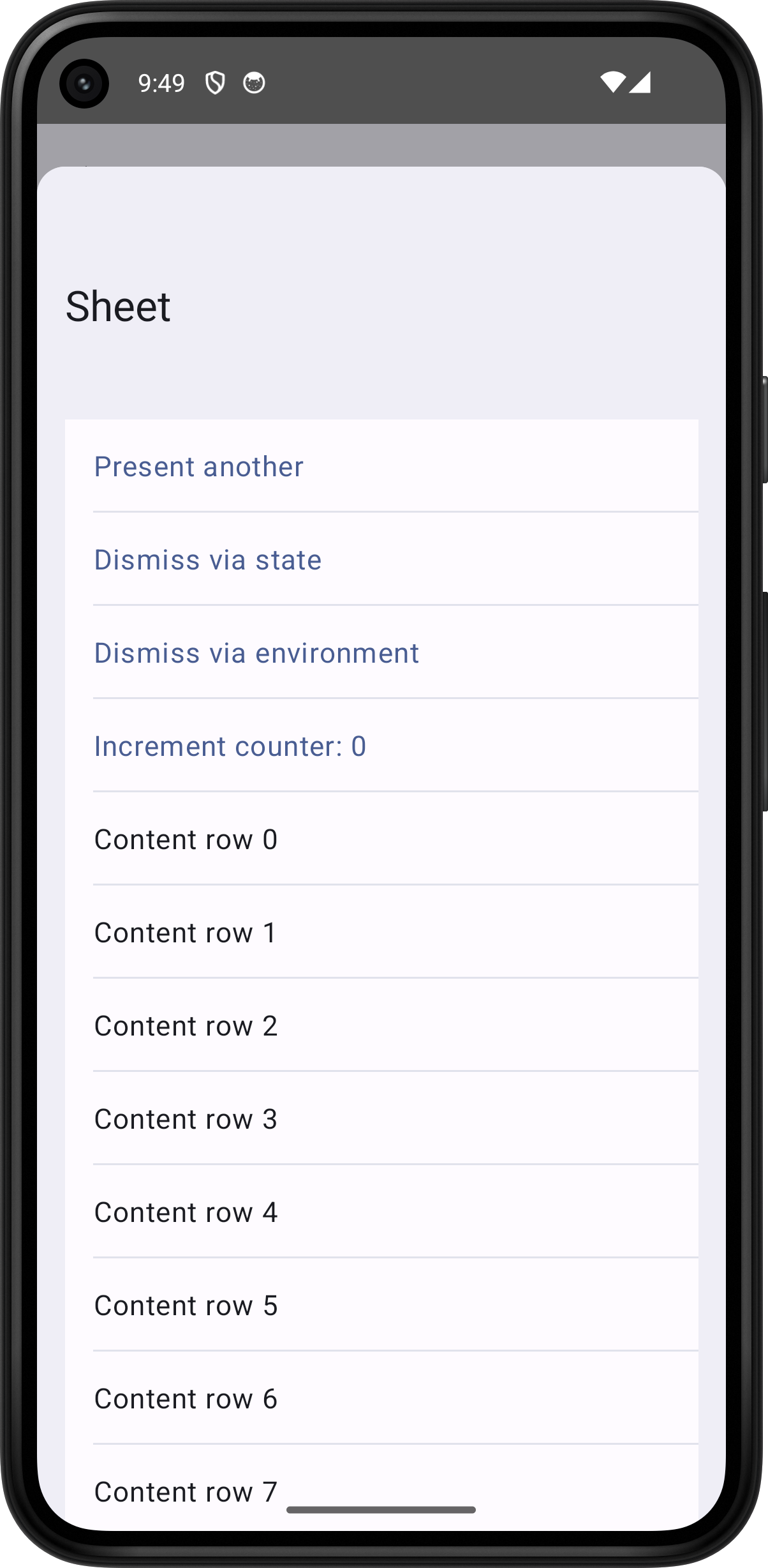 Android screenshot for Sheet component (light mode)